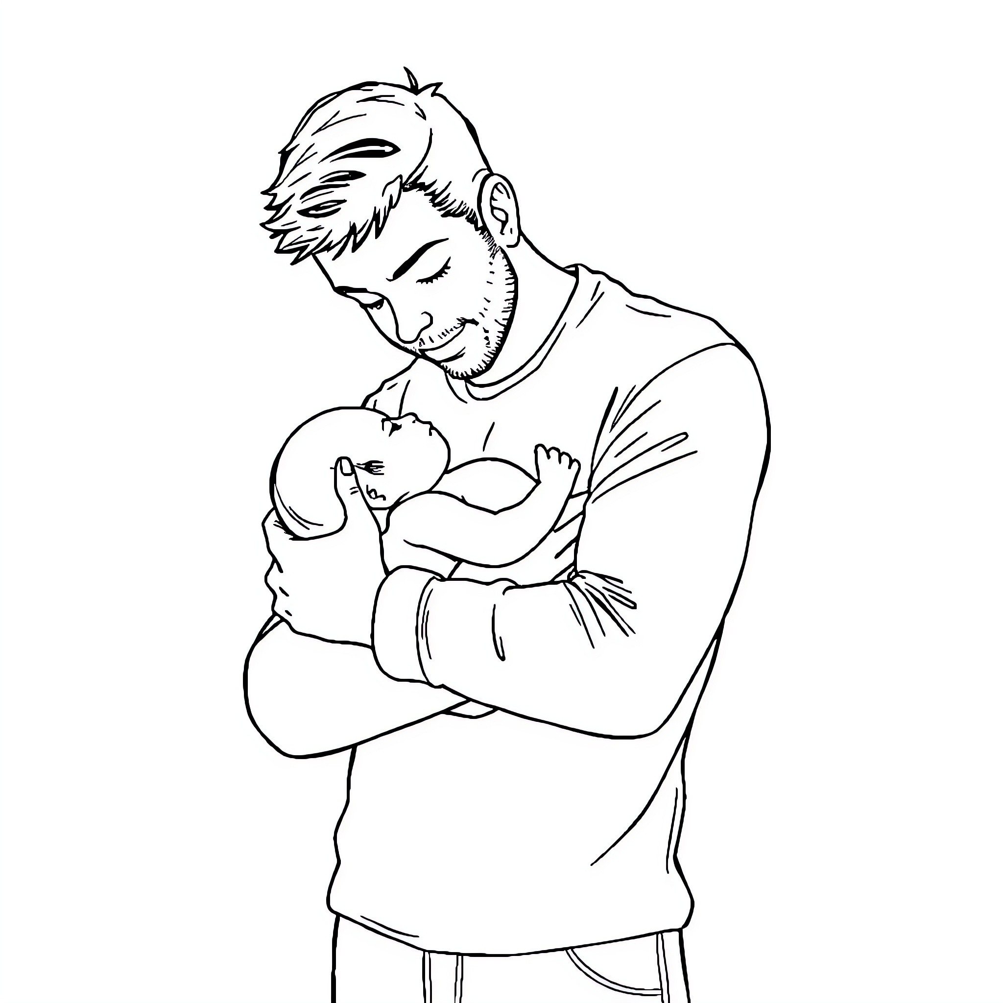 Daddy comforting and embracing a loved one Coloring Page (free black-and-white line drawing printable PDF for all, from beginners to advanced learners, including children, teens, adults, and seniors)