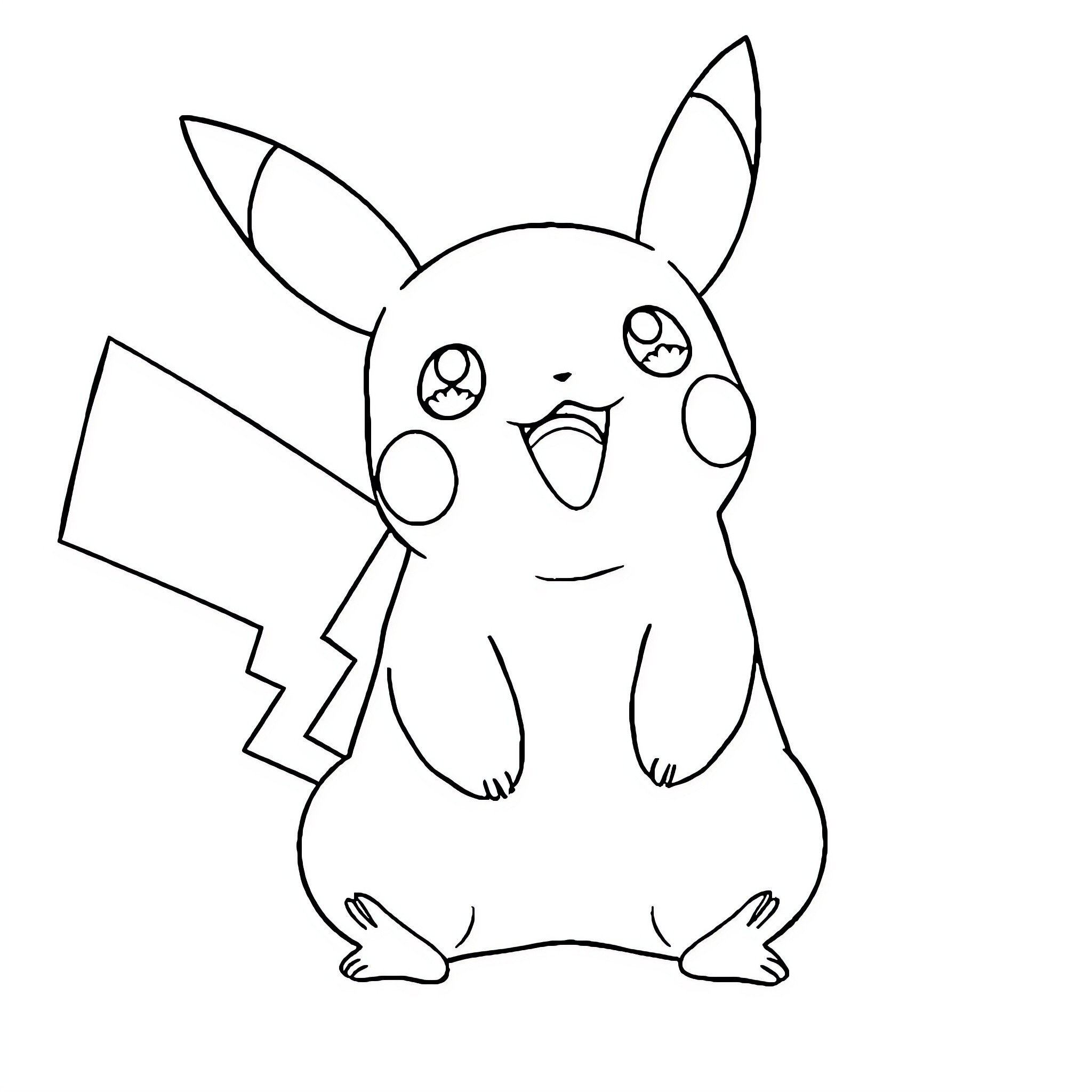Pikachu posing with cute expression Coloring Page (free black-and-white line drawing printable PDF for all, from beginners to advanced learners, including children, teens, adults, and seniors)