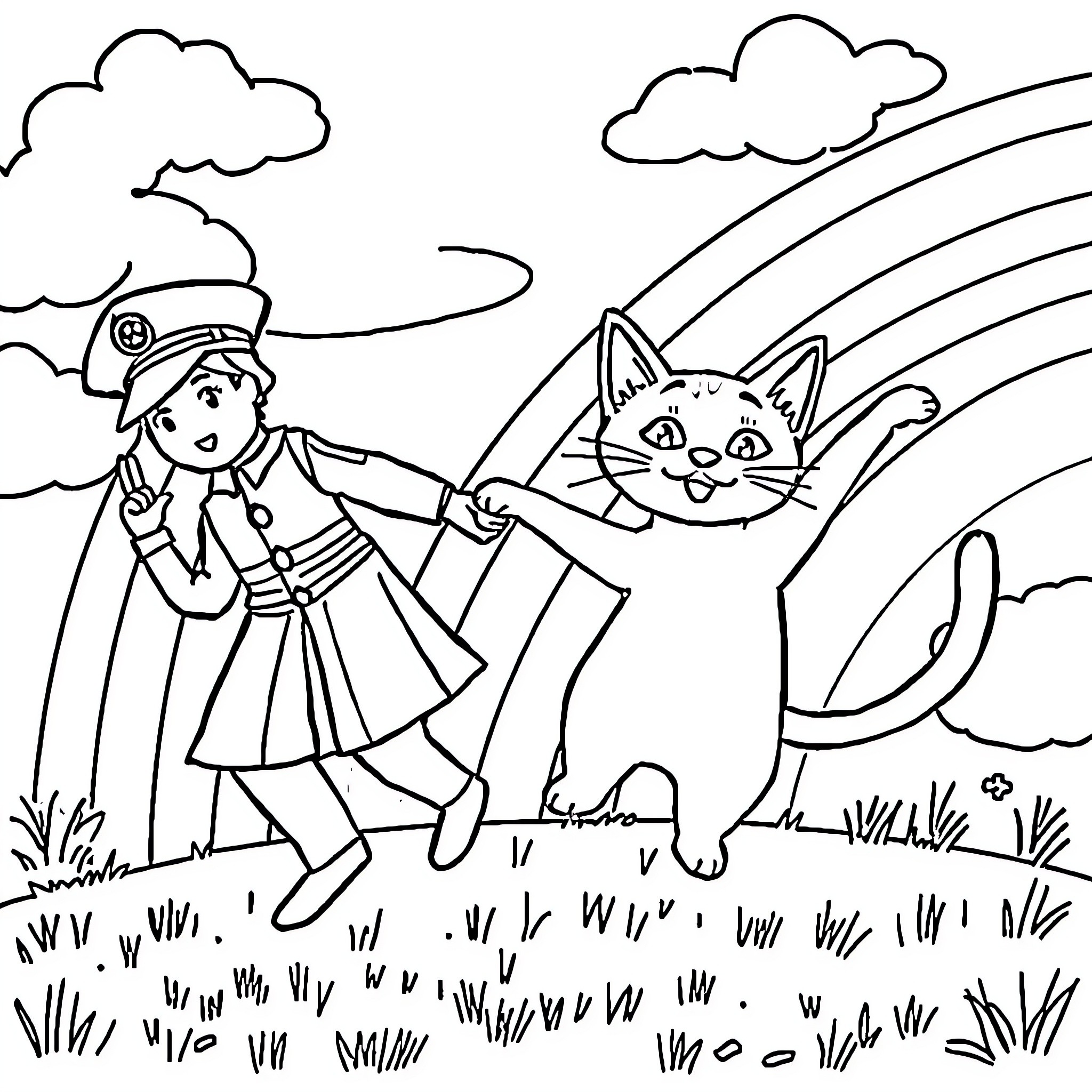 Uniform Figures in Playful Outdoor Scene Coloring Page (free black-and-white line drawing printable PDF for all, from beginners to advanced learners, including children, teens, adults, and seniors)