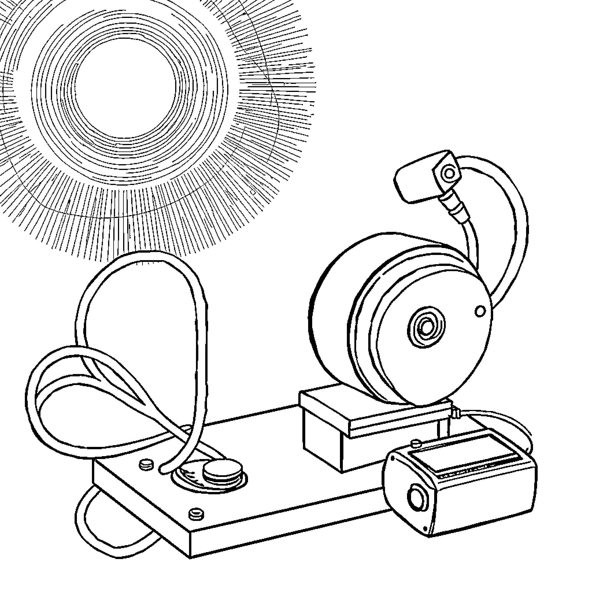 Electric Motor Powered Mechanical Device Coloring Page (free black-and-white line drawing printable PDF for all, from beginners to advanced learners, including children, teens, adults, and seniors)