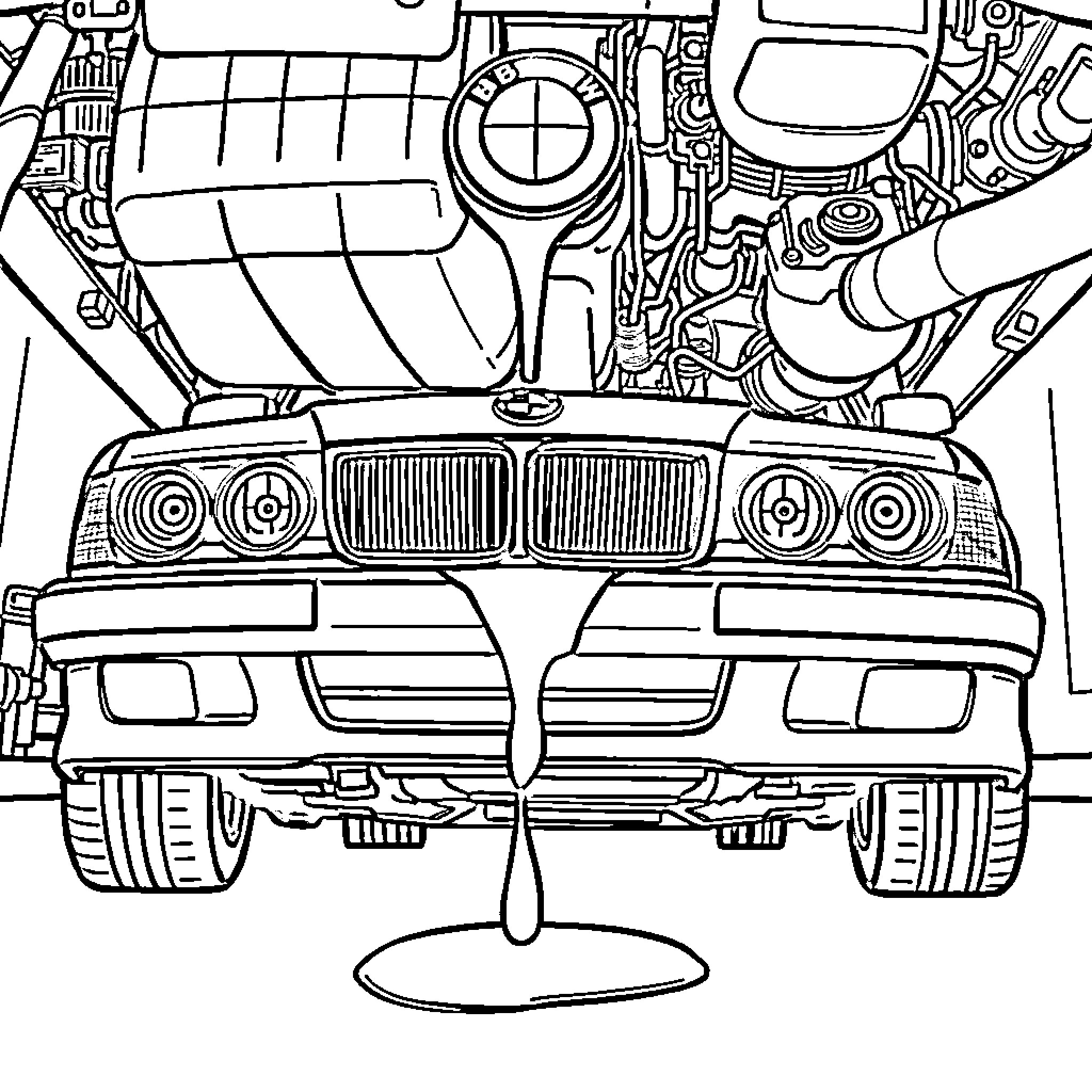 BMW Engine Diagram Revealing Intricate Details Coloring Page (free black-and-white line drawing printable PDF for all, from beginners to advanced learners, including children, teens, adults, and seniors)