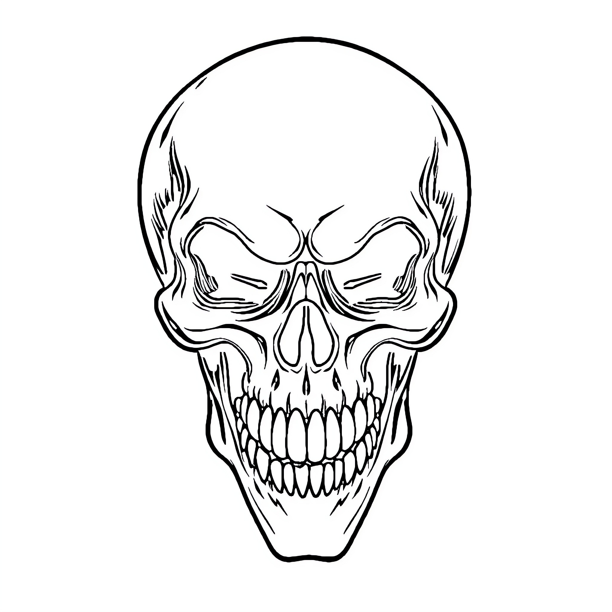 Skull with Menacing Expression Coloring Page (free black-and-white line drawing printable PDF for all, from beginners to advanced learners, including children, teens, adults, and seniors)