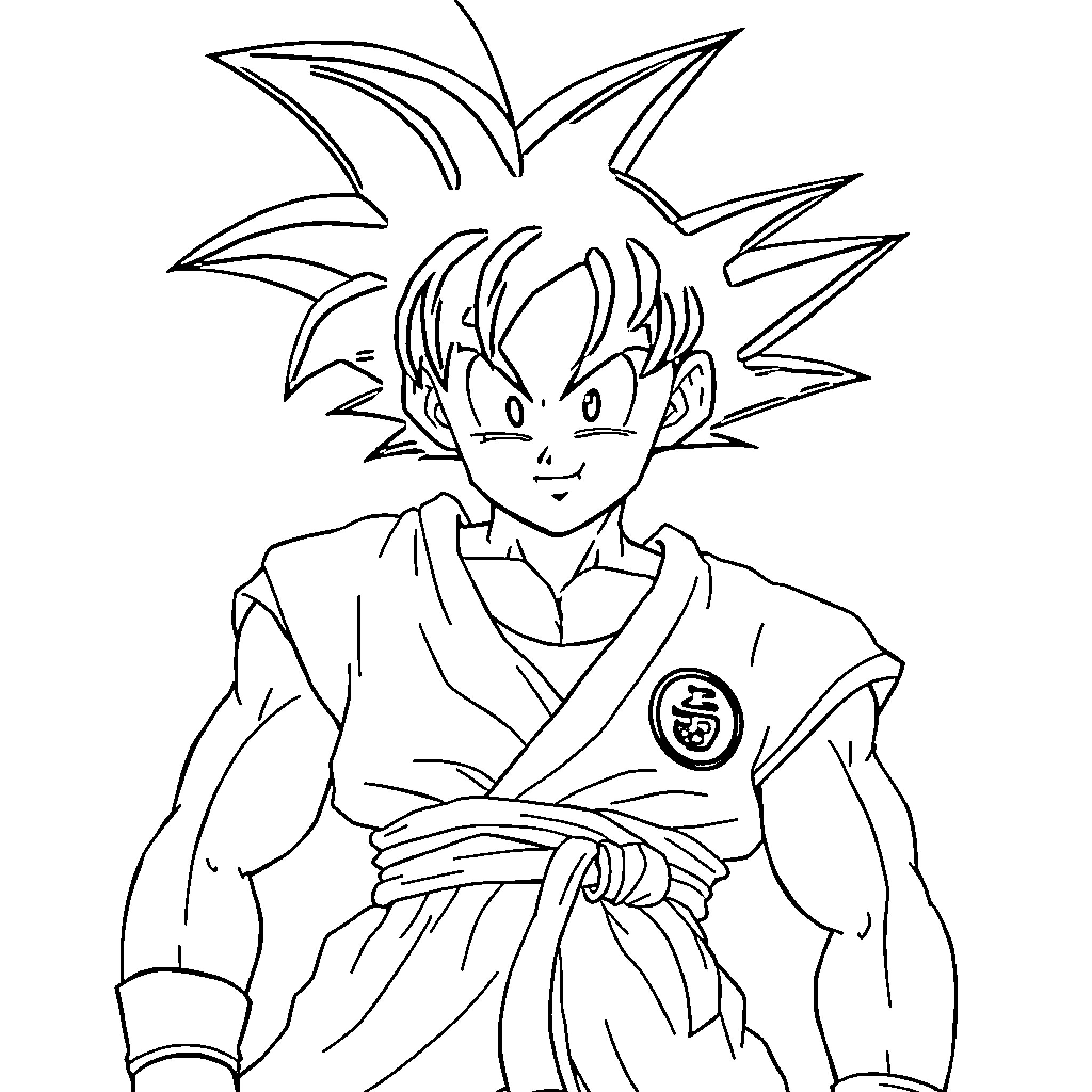 Goku in action pose with determined expression Coloring Page (free black-and-white line drawing printable PDF for all, from beginners to advanced learners, including children, teens, adults, and seniors)