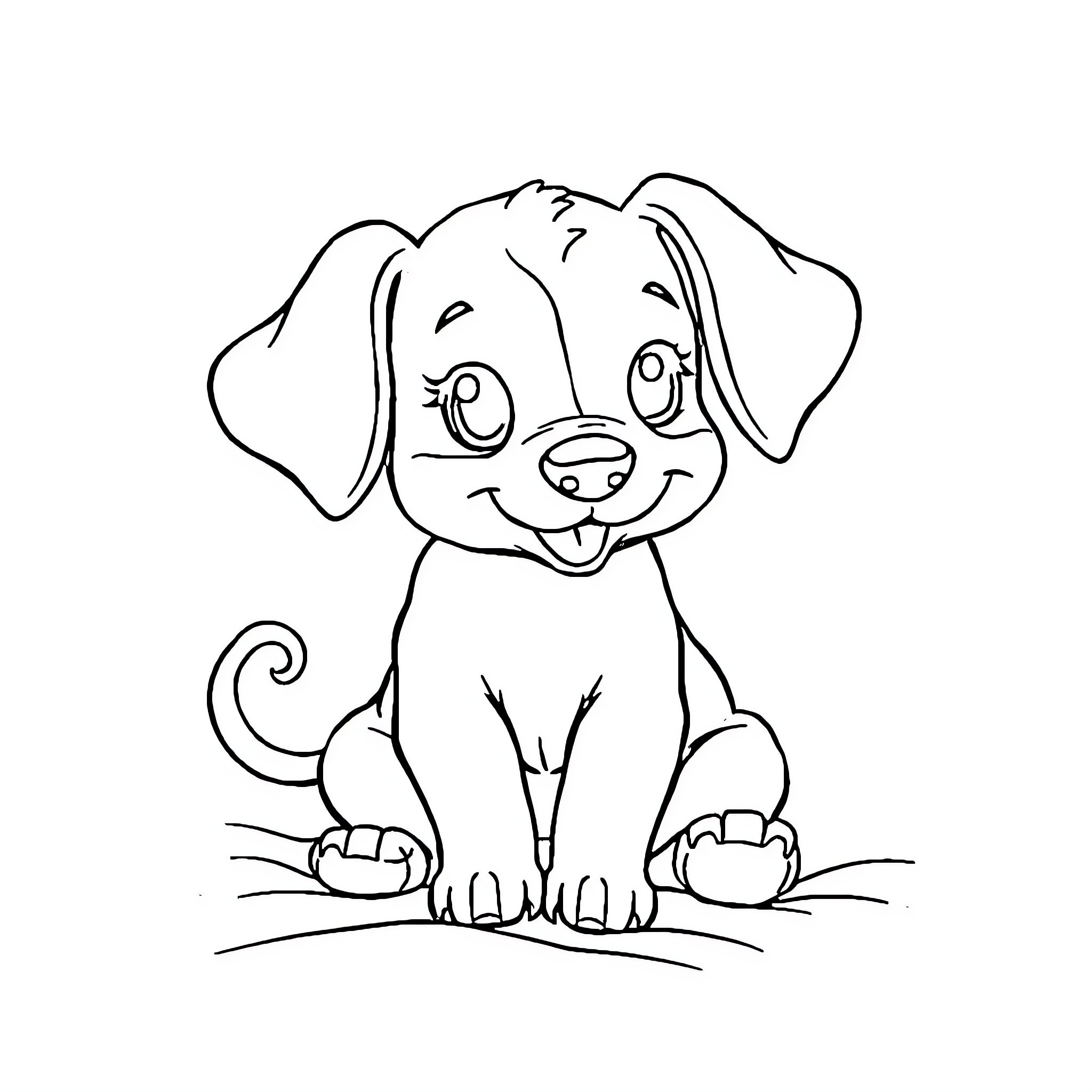Cinnamonroll puppy sitting happily Coloring Page (free black-and-white line drawing printable PDF for all, from beginners to advanced learners, including children, teens, adults, and seniors)