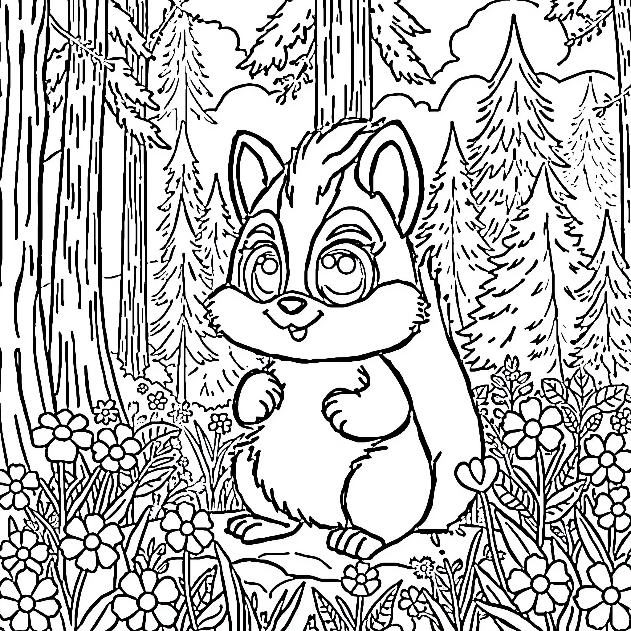 Sprunki's Enchanted Forest Adventure Coloring Page (free black-and-white line drawing printable PDF for all, from beginners to advanced learners, including children, teens, adults, and seniors)