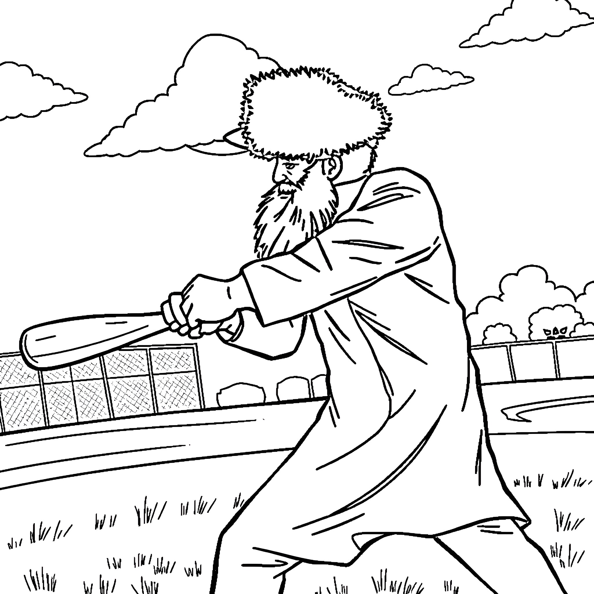 Hasidic Man Carrying a Torah Scroll Outdoors Coloring Page (free black-and-white line drawing printable PDF for all, from beginners to advanced learners, including children, teens, adults, and seniors)