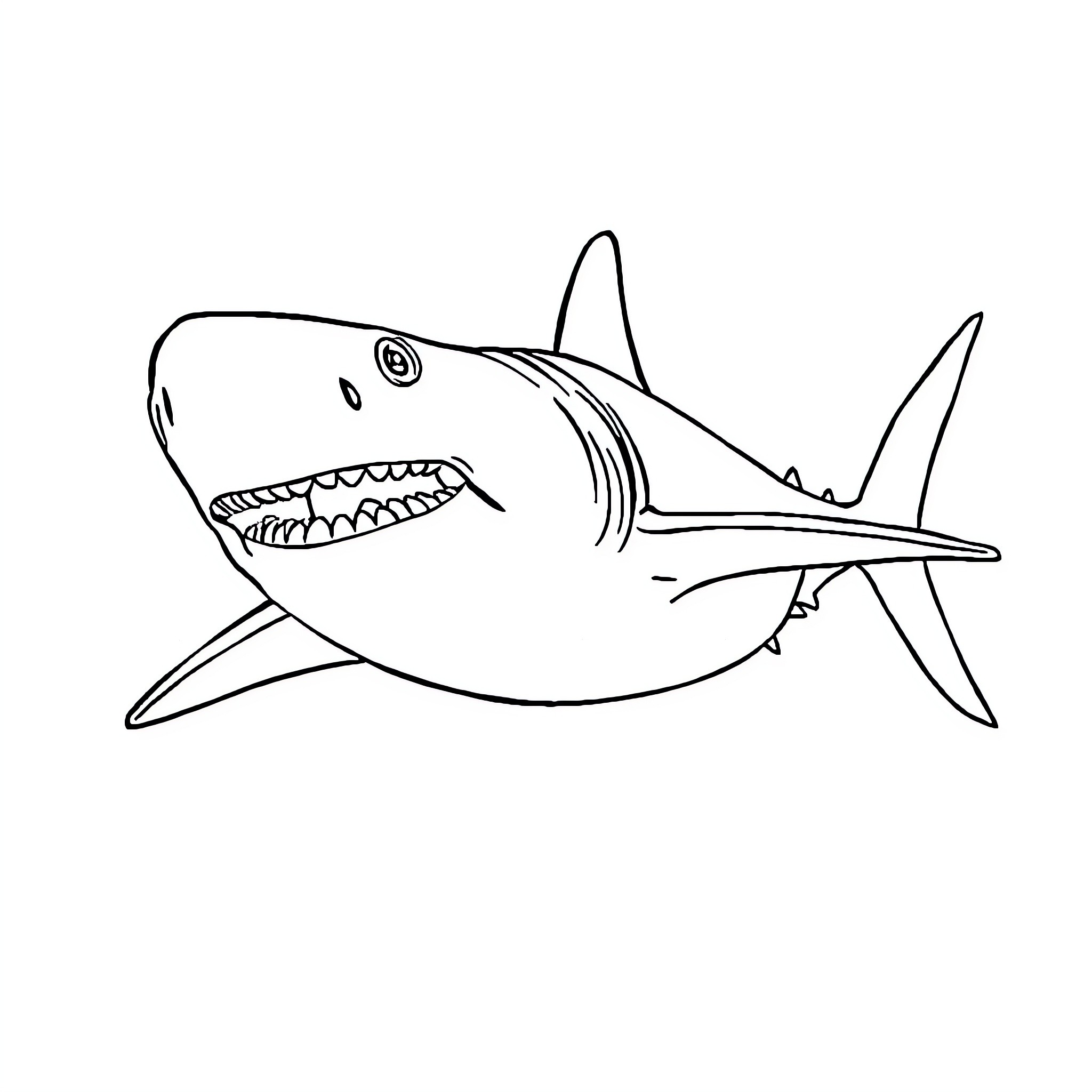 Shark lurking with open jaws Coloring Page (free black-and-white line drawing printable PDF for all, from beginners to advanced learners, including children, teens, adults, and seniors)