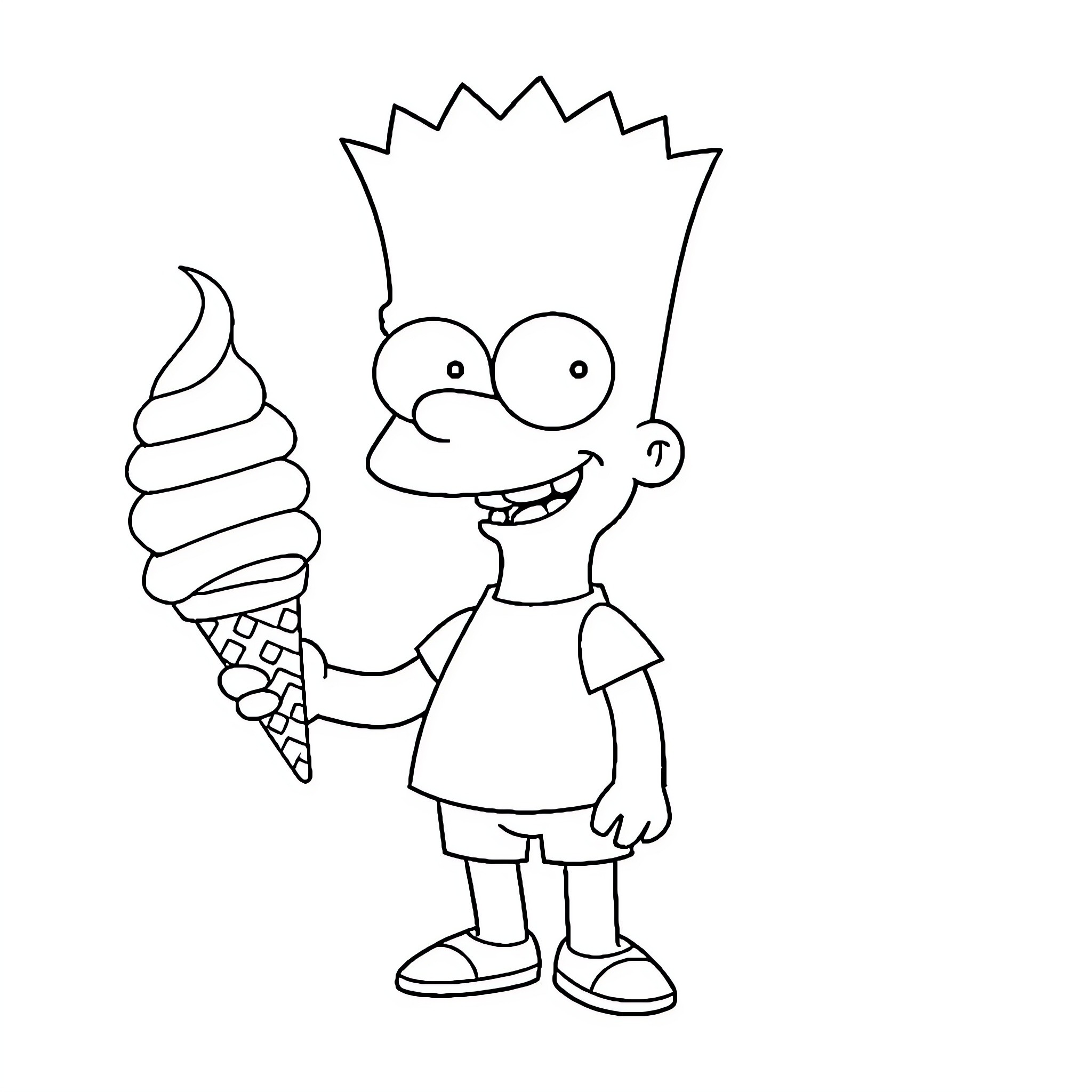 Bart Simpson enjoying an ice cream cone Coloring Page (free black-and-white line drawing printable PDF for all, from beginners to advanced learners, including children, teens, adults, and seniors)