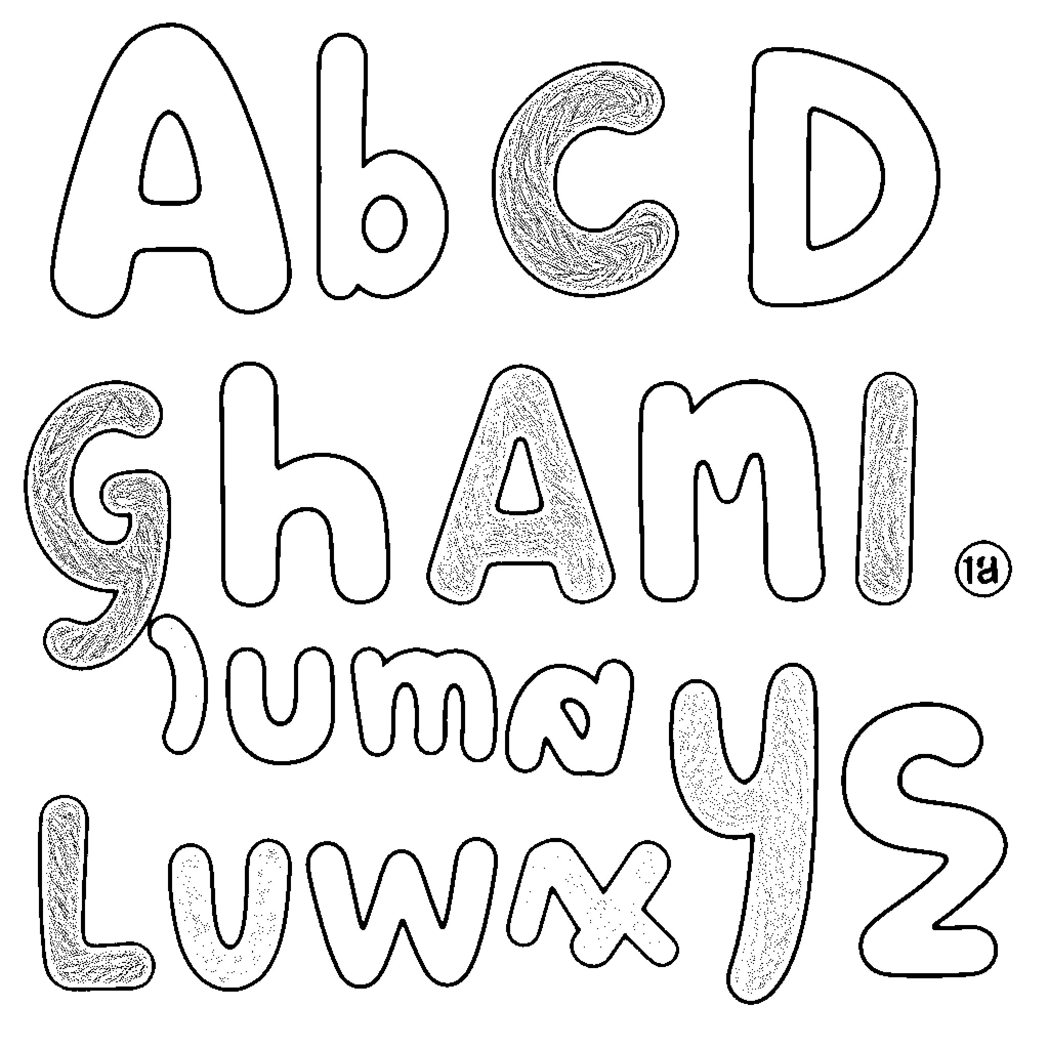 Alphabet letters with creative doodle patterns Coloring Page (free black-and-white line drawing printable PDF for all, from beginners to advanced learners, including children, teens, adults, and seniors)