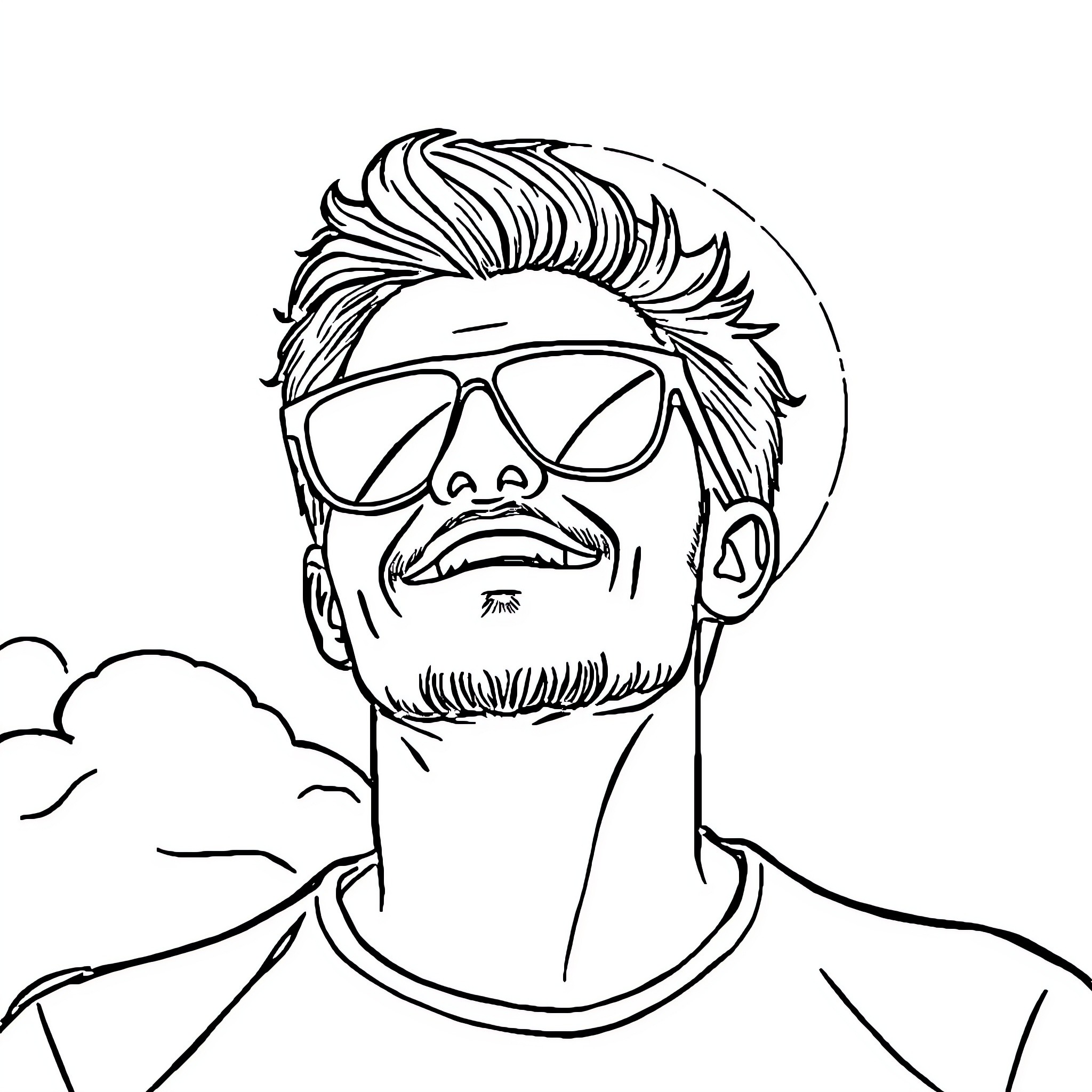 Man wearing sunglasses and sporting stylish hairstyle Coloring Page (free black-and-white line drawing printable PDF for all, from beginners to advanced learners, including children, teens, adults, and seniors)
