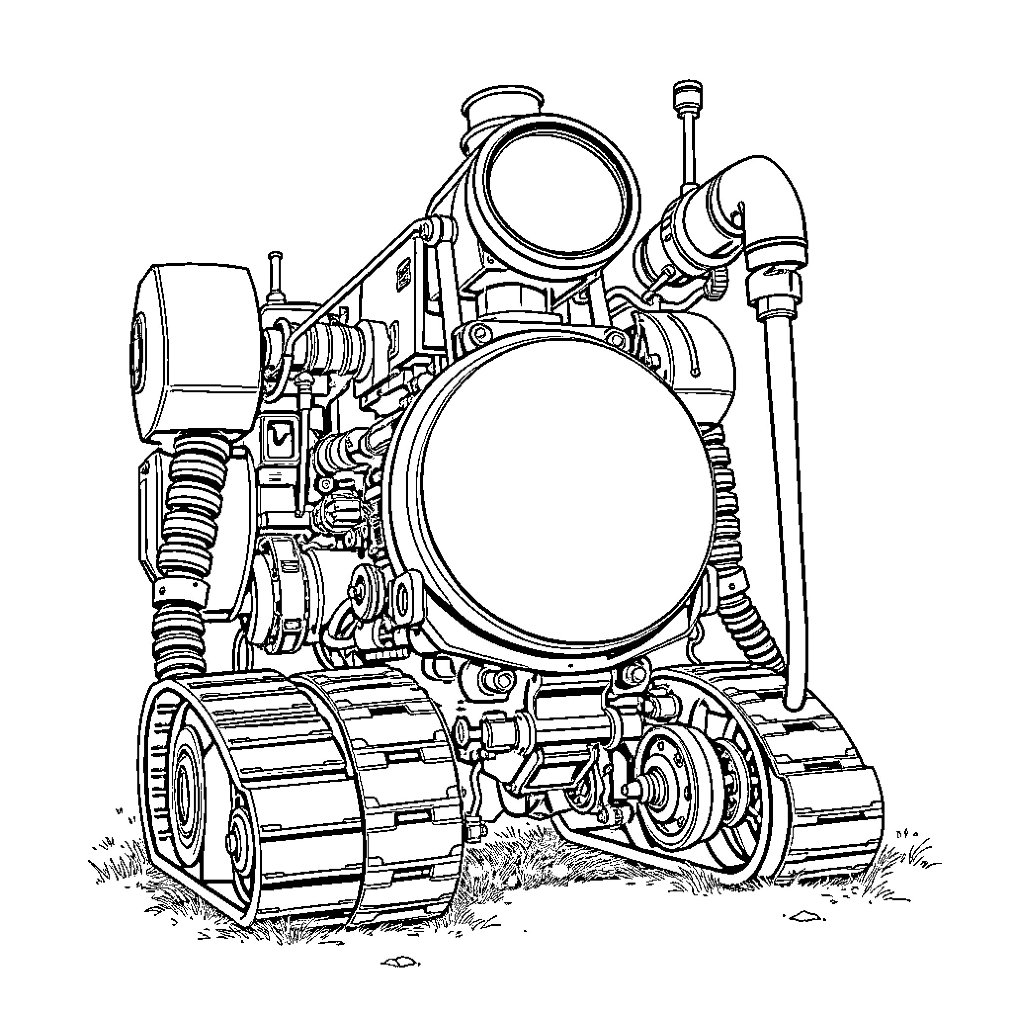 Excavator with detailed machinery in operation Coloring Page (free black-and-white line drawing printable PDF for all, from beginners to advanced learners, including children, teens, adults, and seniors)