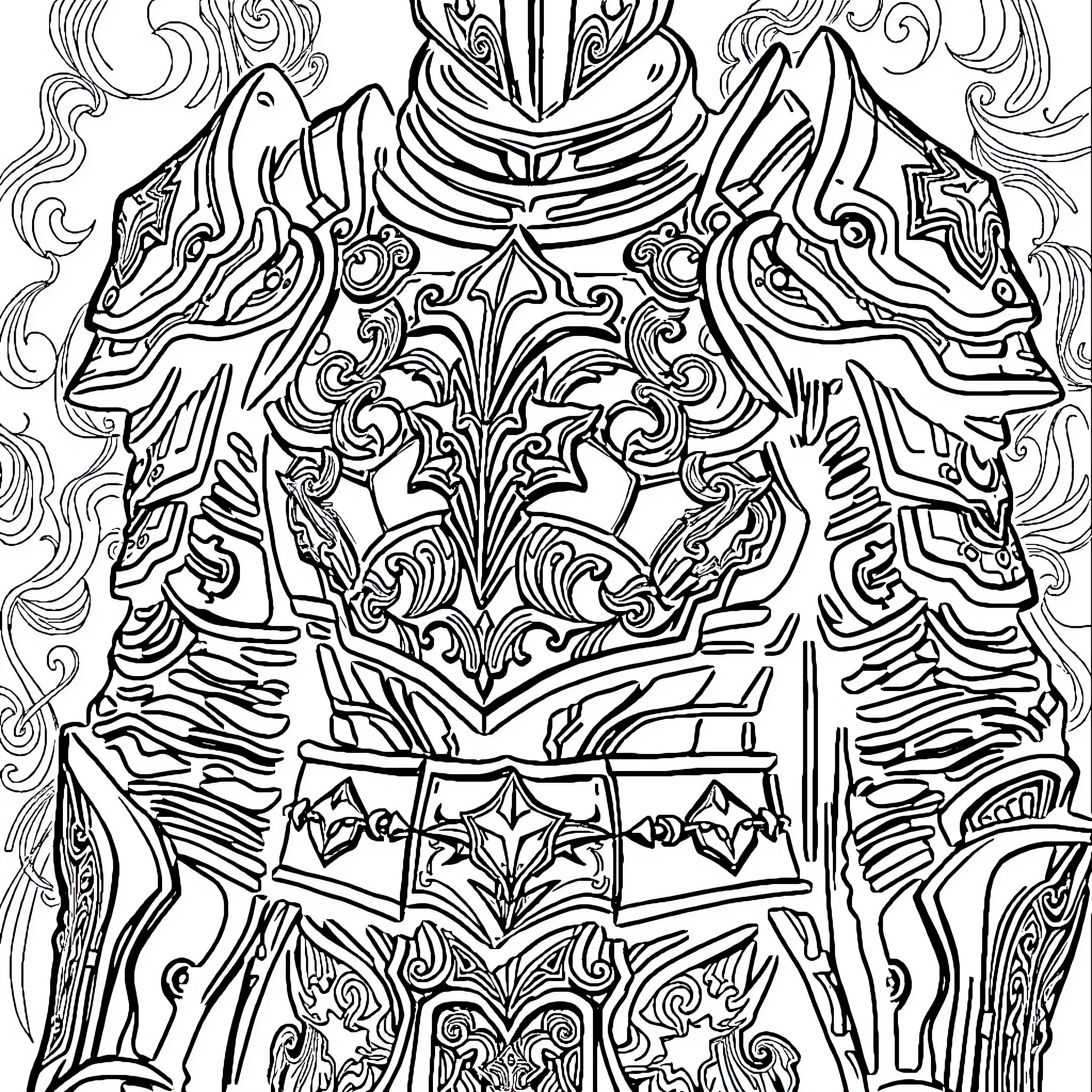 Armor of Intricate Designs and Patterns Coloring Page (free black-and-white line drawing printable PDF for all, from beginners to advanced learners, including children, teens, adults, and seniors)