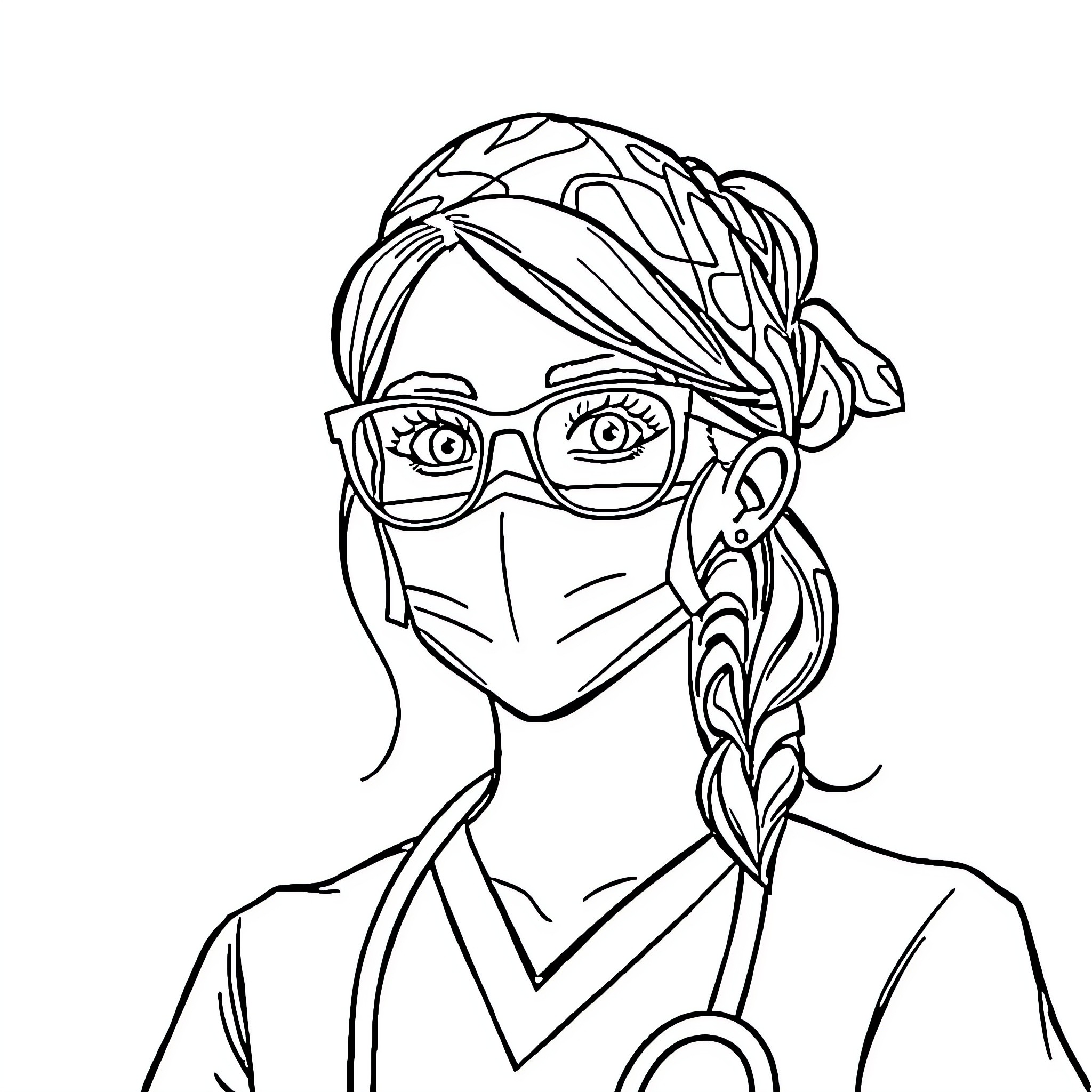 Dental Assistant Wearing Protective Gear Coloring Page (free black-and-white line drawing printable PDF for all, from beginners to advanced learners, including children, teens, adults, and seniors)