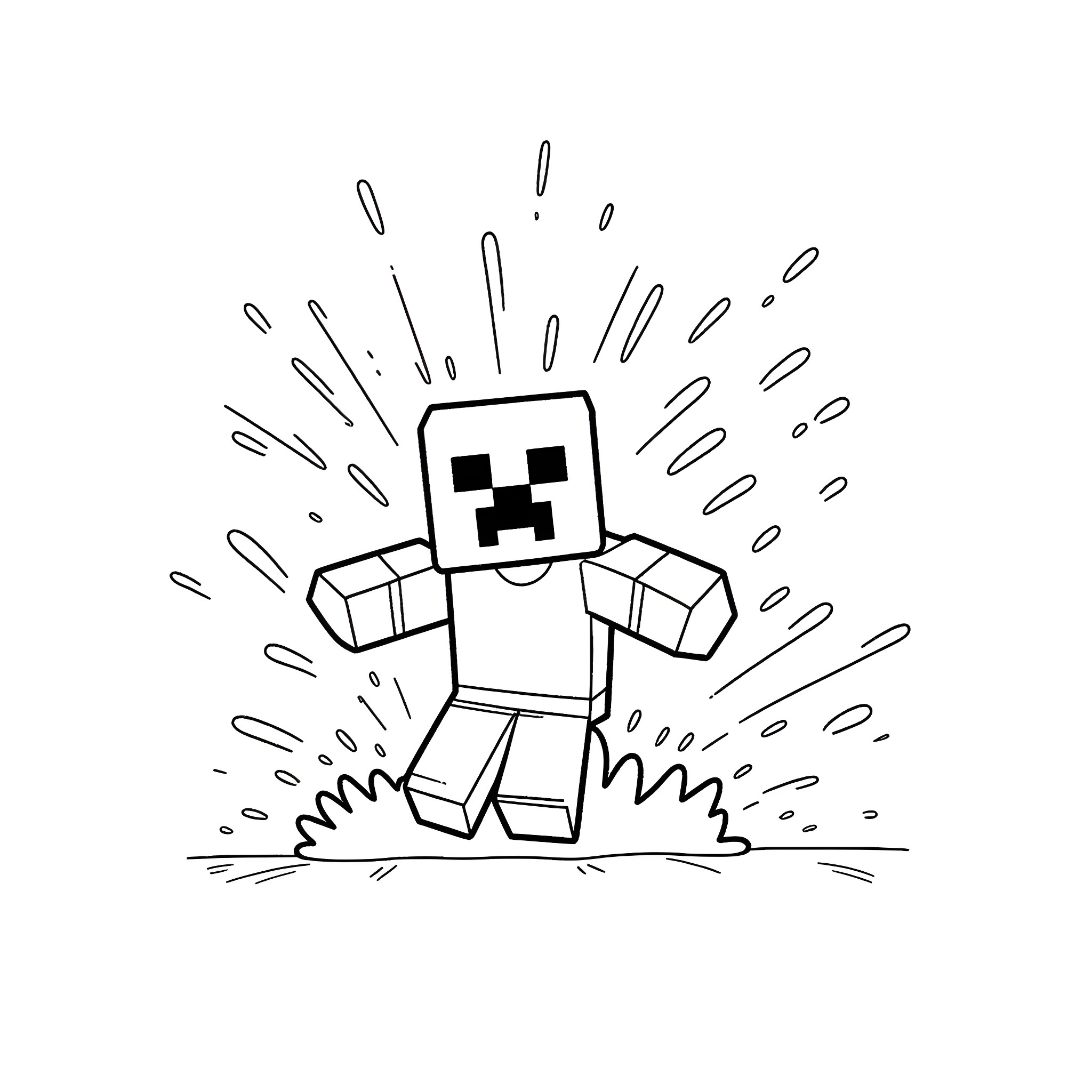 Creeper exploring the environment with curiosity Coloring Page (free black-and-white line drawing printable PDF for all, from beginners to advanced learners, including children, teens, adults, and seniors)