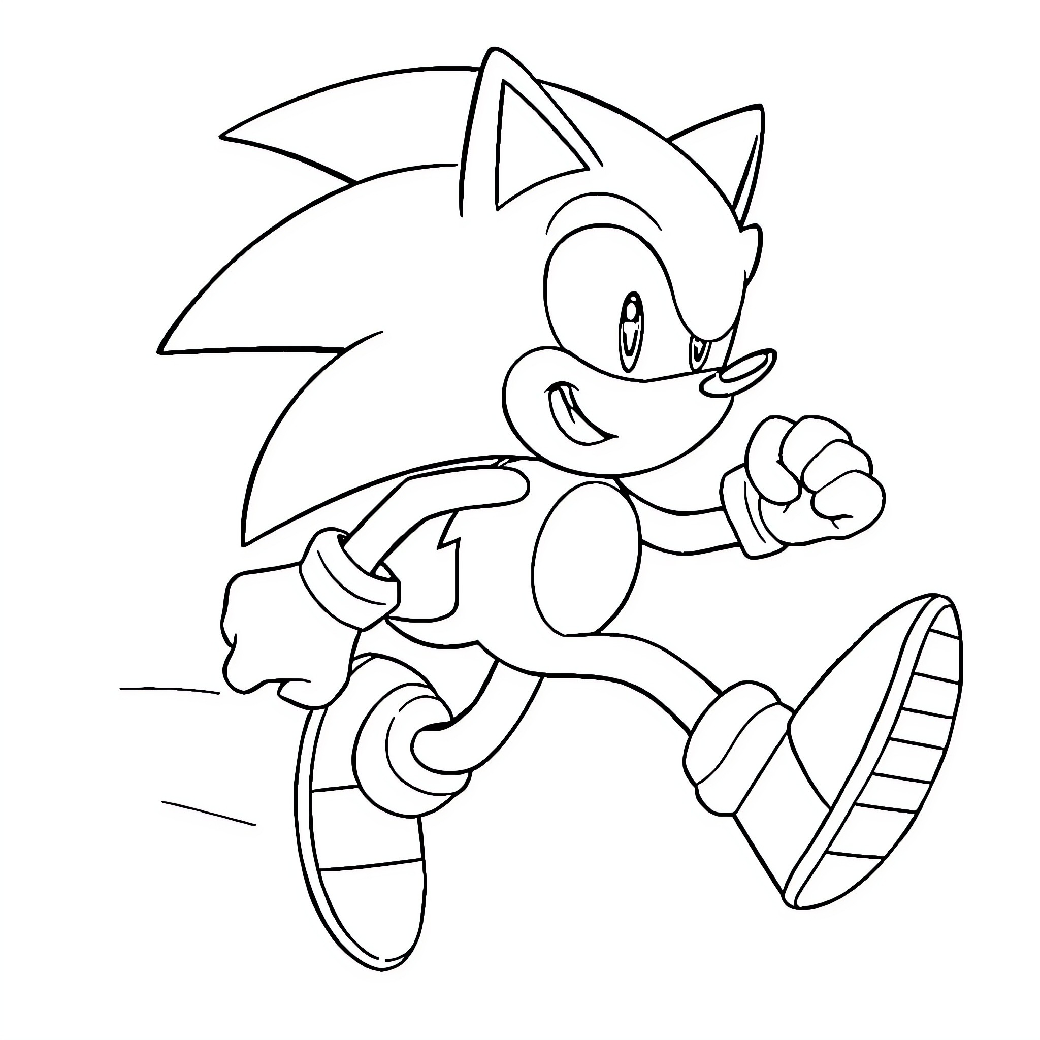 Sonic the Hedgehog running swiftly Coloring Page (free black-and-white line drawing printable PDF for all, from beginners to advanced learners, including children, teens, adults, and seniors)