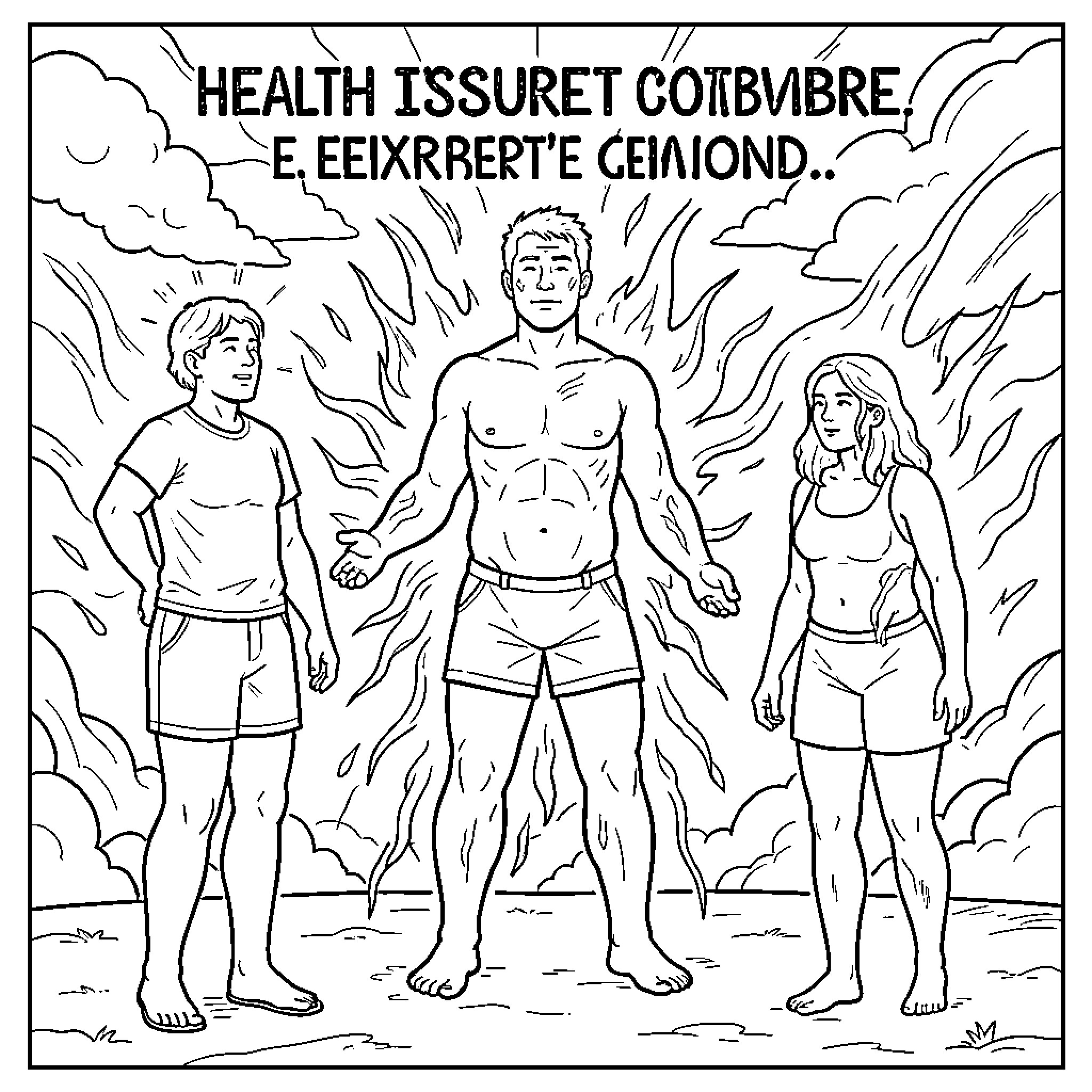 Health Issuing Forth Vigor and Fitness Coloring Page (free black-and-white line drawing printable PDF for all, from beginners to advanced learners, including children, teens, adults, and seniors)