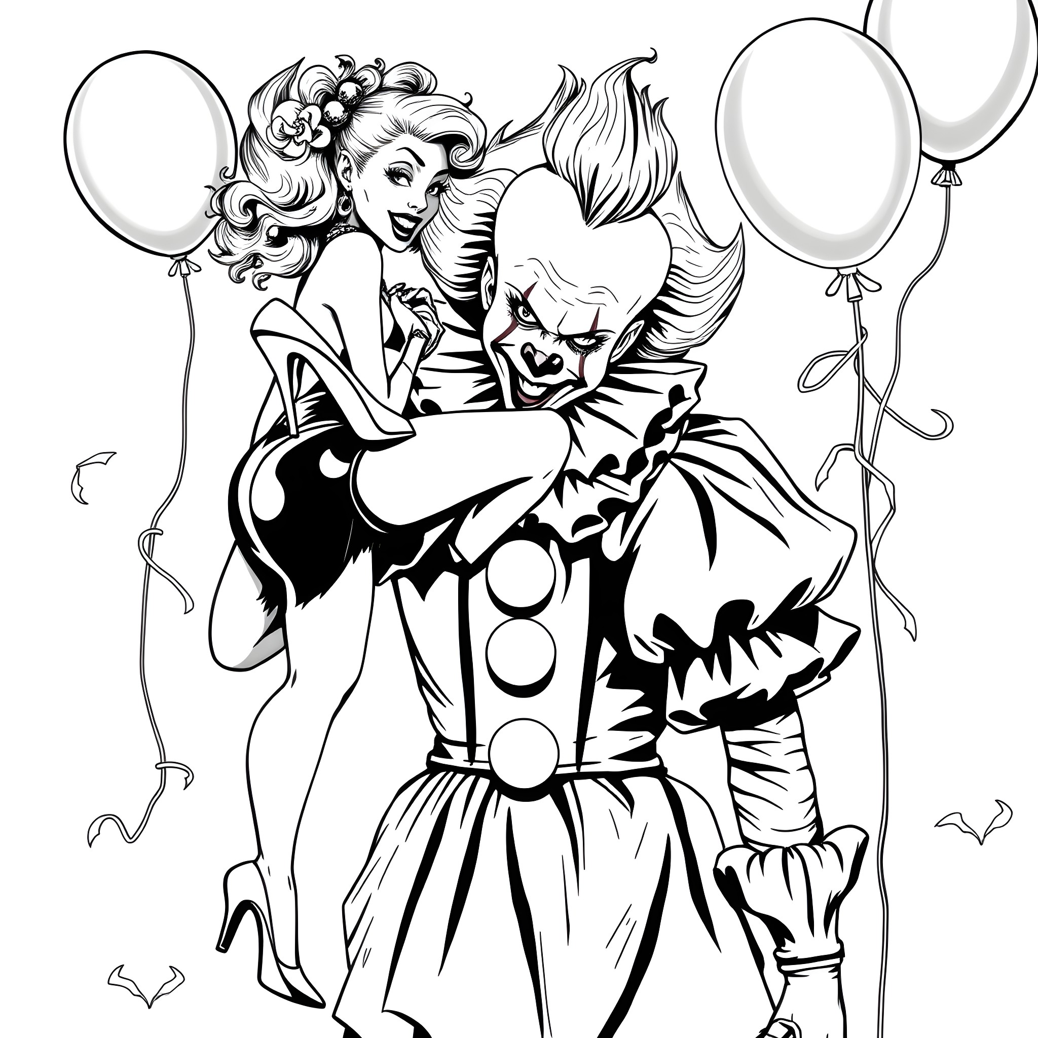Bianca Del Rio's Theatrical Clown Costume and Expressions Coloring Page (free black-and-white line drawing printable PDF for all, from beginners to advanced learners, including children, teens, adults, and seniors)