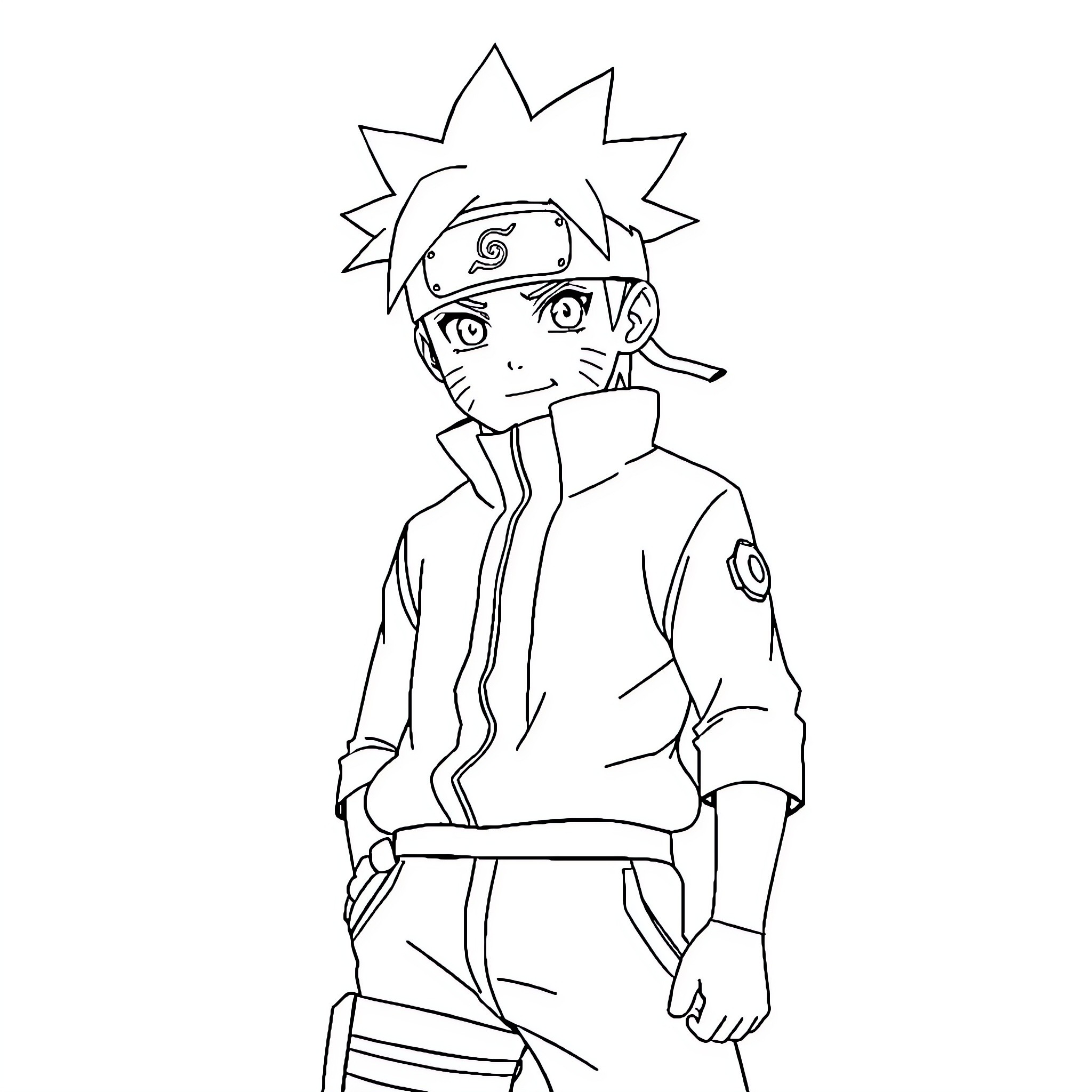 Naruto Protagonist in Action Pose Coloring Page (free black-and-white line drawing printable PDF for all, from beginners to advanced learners, including children, teens, adults, and seniors)