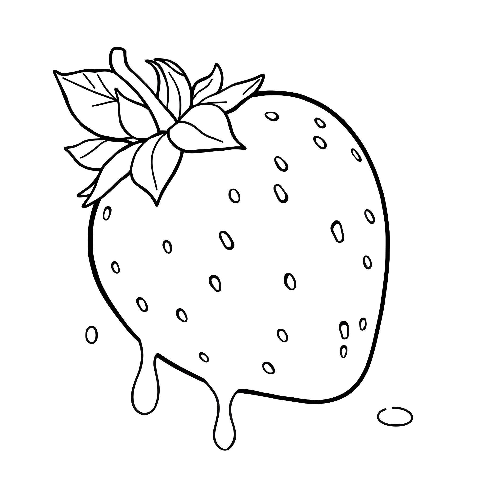 Strawberry with dripping shapes Coloring Page (free black-and-white line drawing printable PDF for all, from beginners to advanced learners, including children, teens, adults, and seniors)
