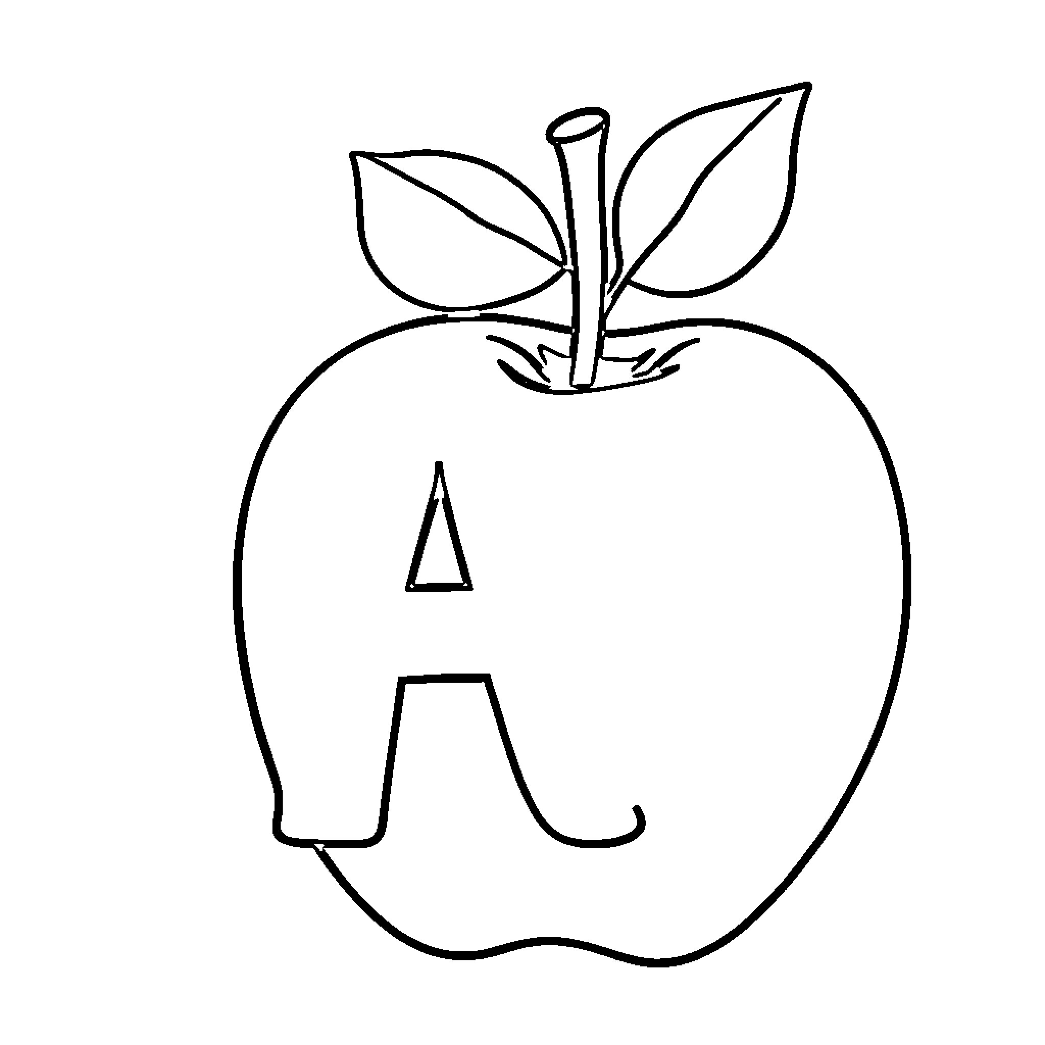 Letter A Formed by Apple Outline Coloring Page (free black-and-white line drawing printable PDF for all, from beginners to advanced learners, including children, teens, adults, and seniors)