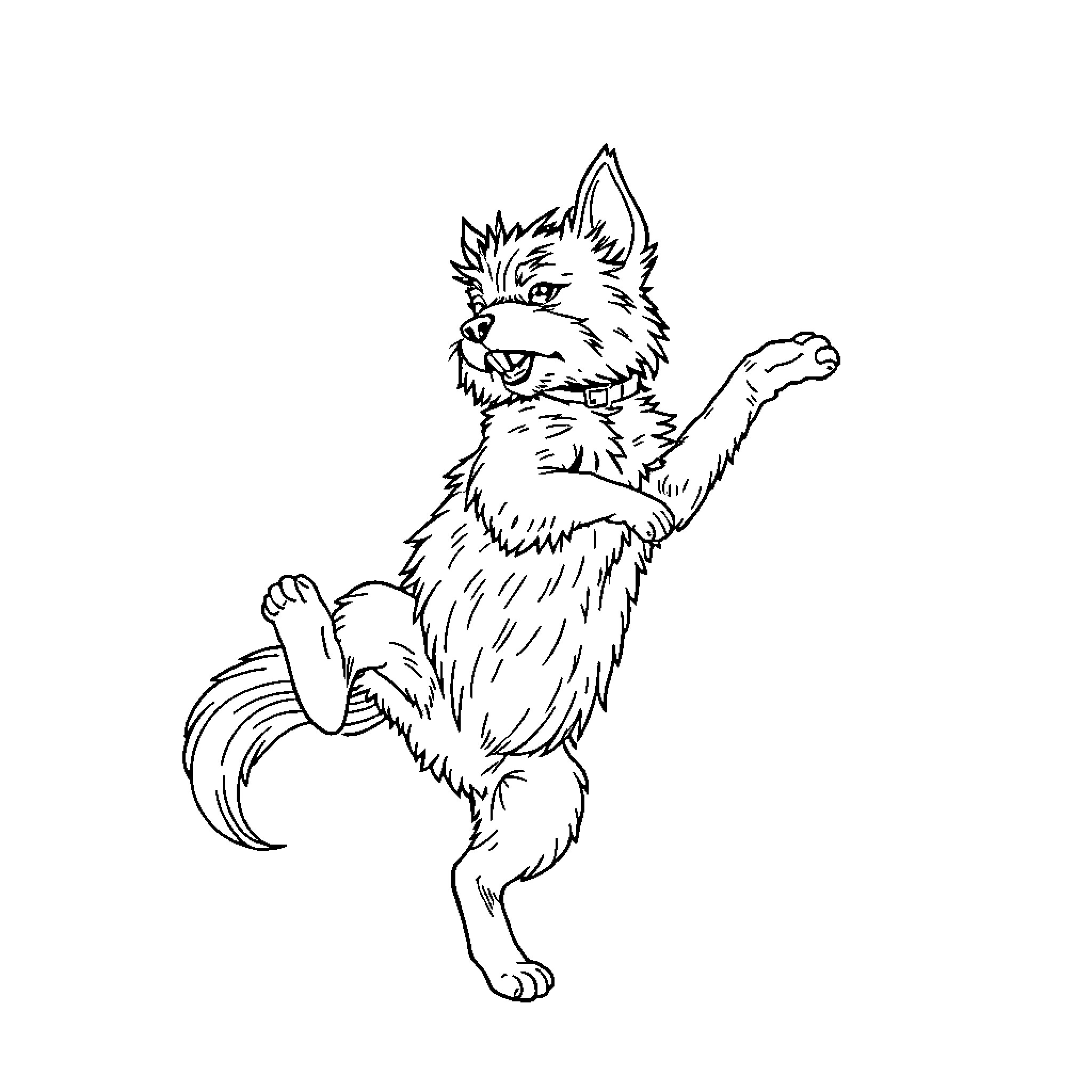 Maltese Dog playing and jumping happily Coloring Page (free black-and-white line drawing printable PDF for all, from beginners to advanced learners, including children, teens, adults, and seniors)