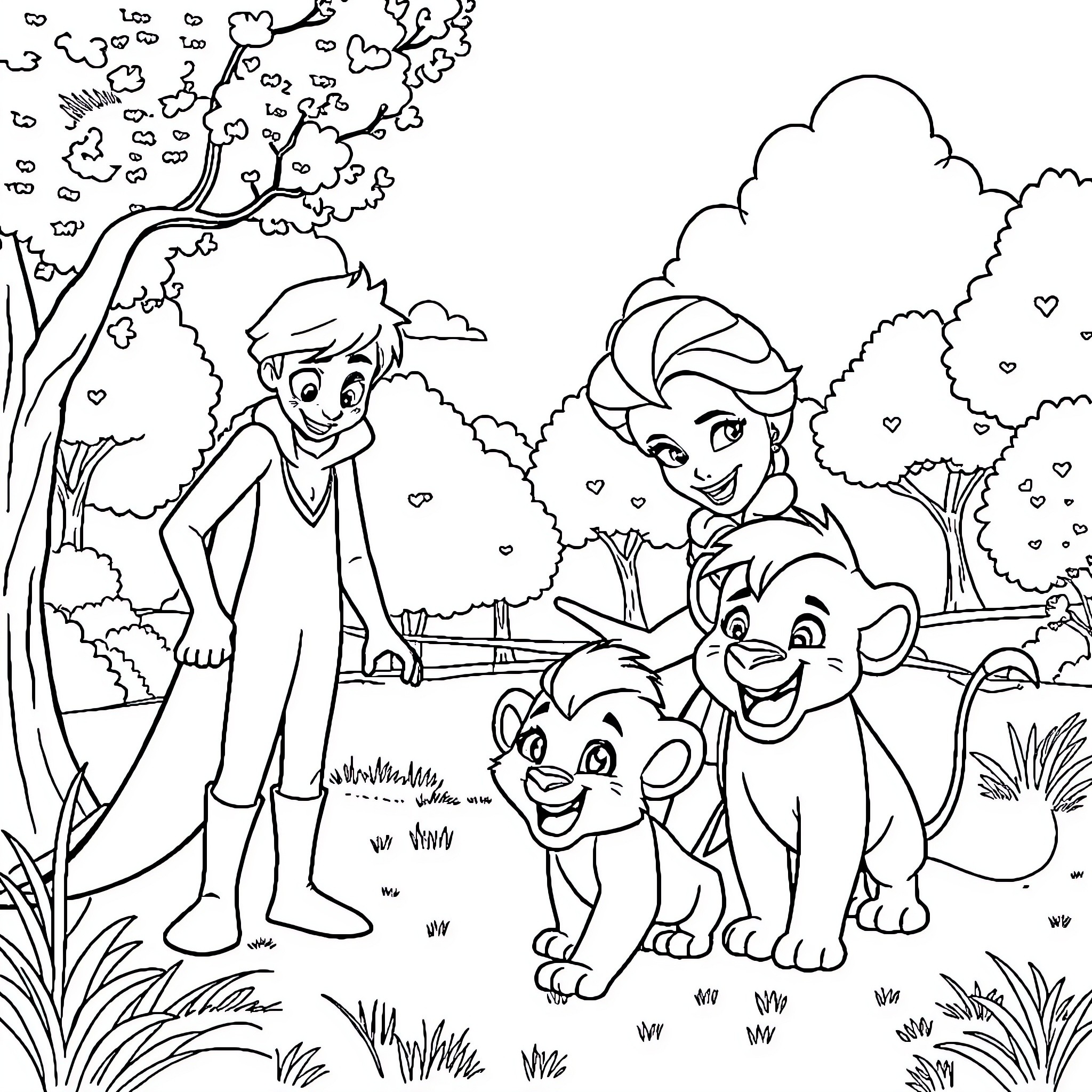 Bluey's Adventure in the Enchanted Forest Coloring Page (free black-and-white line drawing printable PDF for all, from beginners to advanced learners, including children, teens, adults, and seniors)