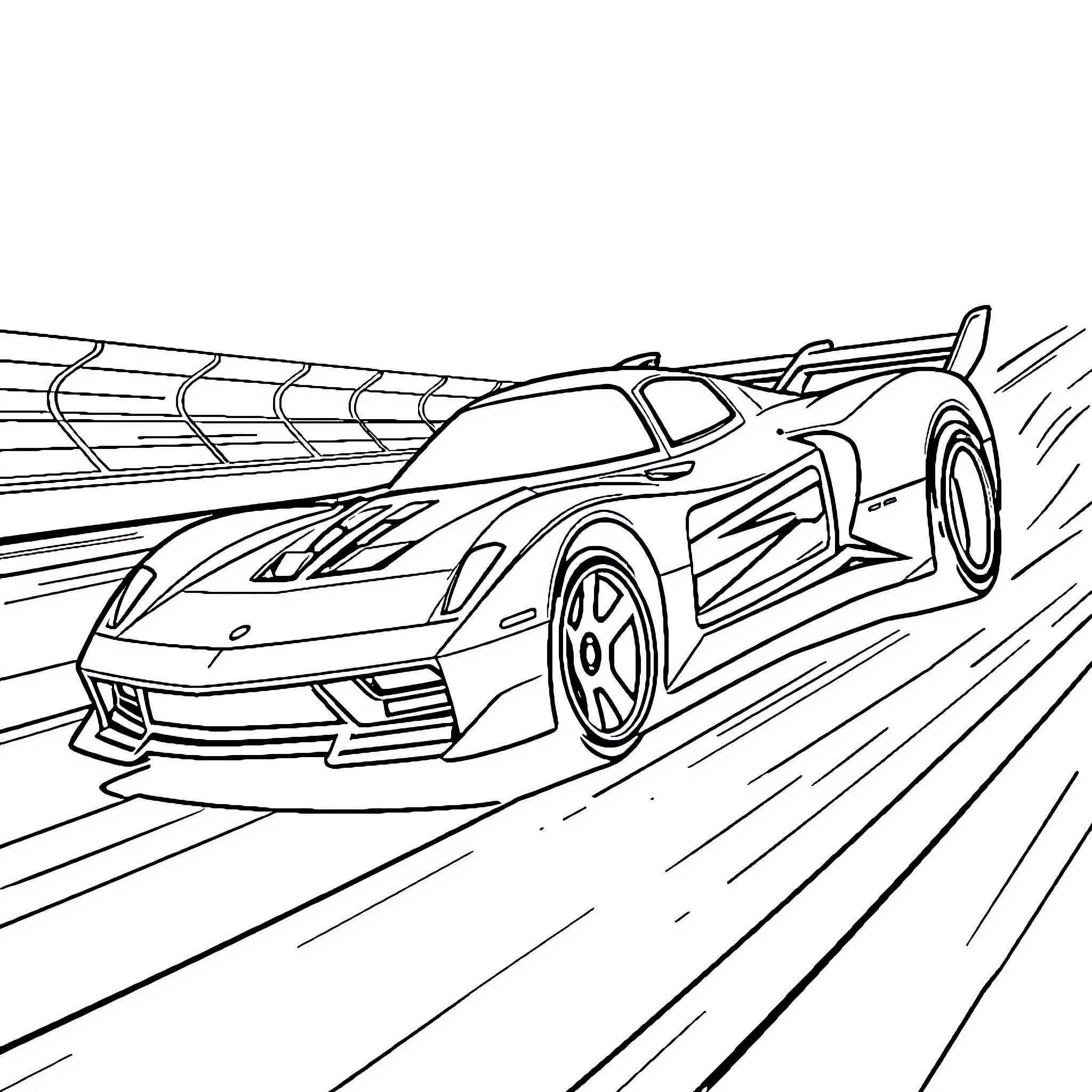Jet racing on high-speed track Coloring Page (free black-and-white line drawing printable PDF for all, from beginners to advanced learners, including children, teens, adults, and seniors)