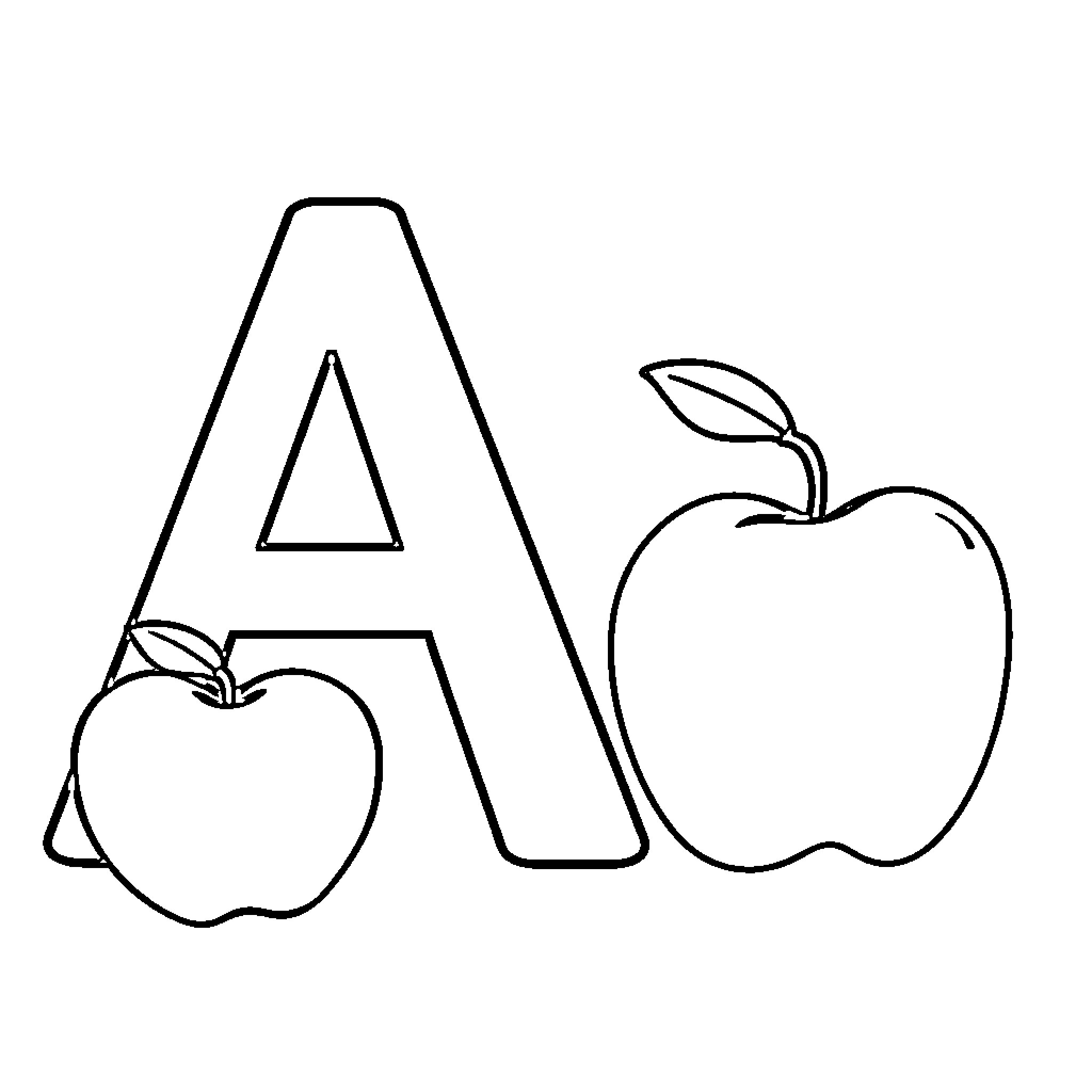 Letter A with apples in outline Coloring Page (free black-and-white line drawing printable PDF for all, from beginners to advanced learners, including children, teens, adults, and seniors)