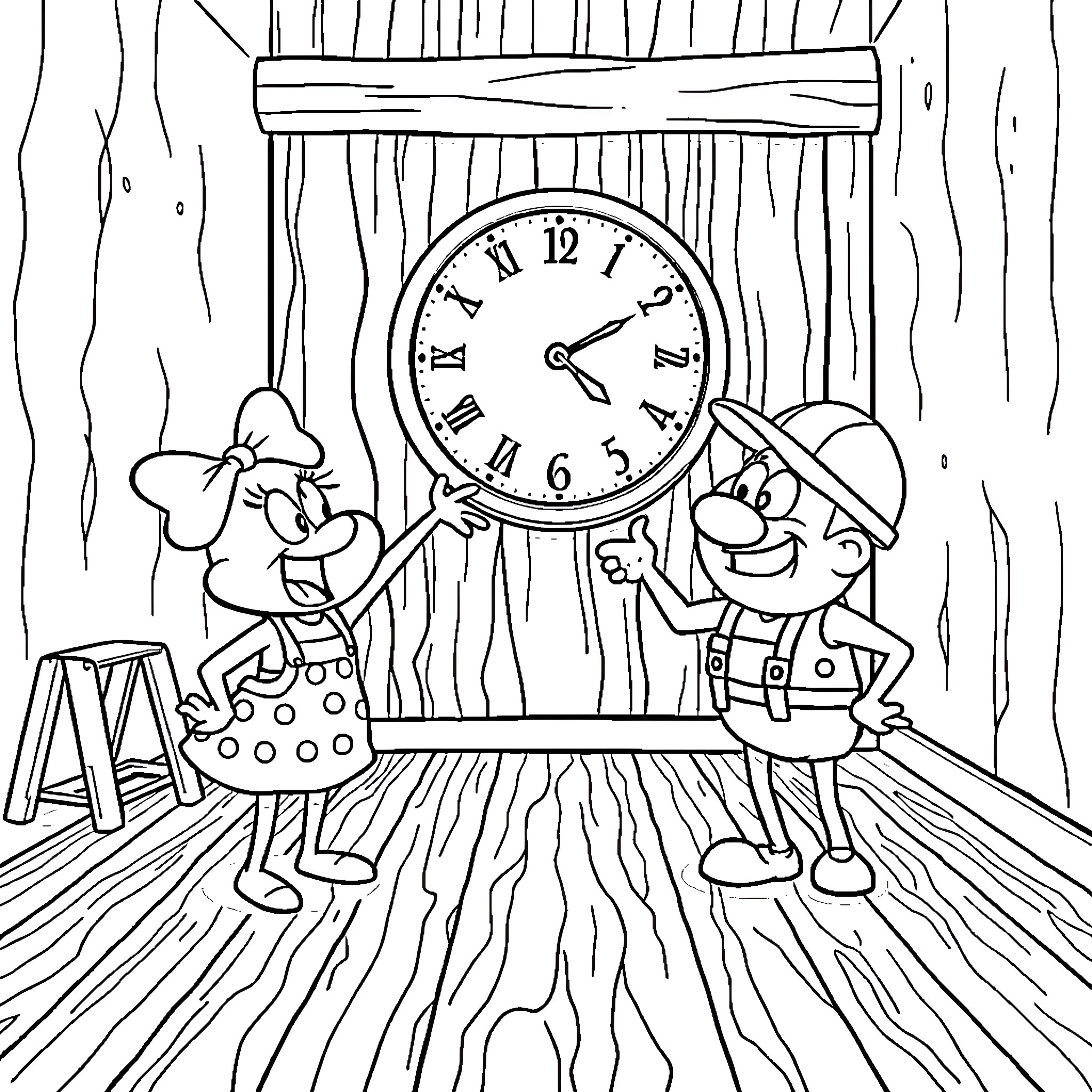 Pinky and the Brain fix a clock in the lab Coloring Page (free black-and-white line drawing printable PDF for all, from beginners to advanced learners, including children, teens, adults, and seniors)