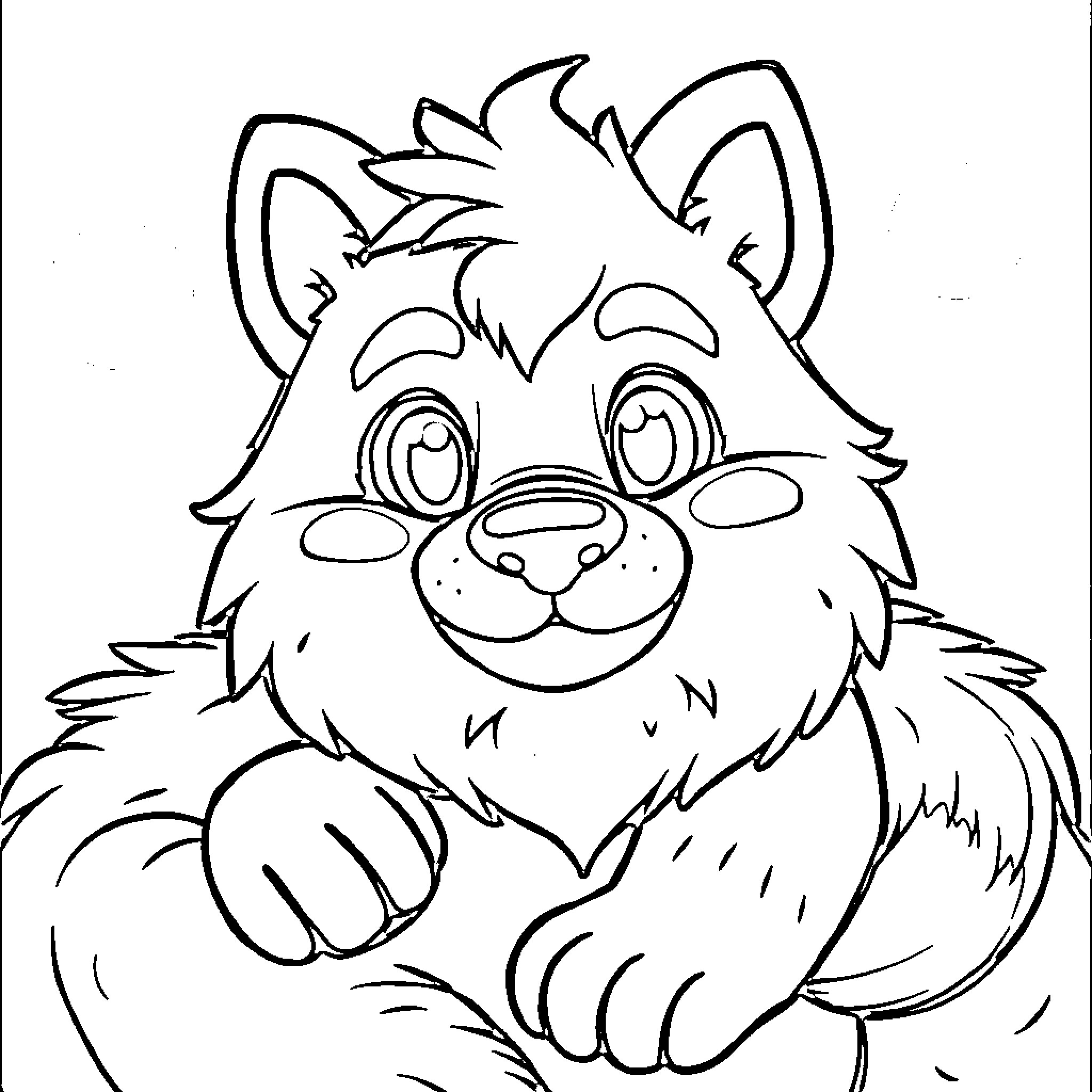 Fursuit character with a playful expression Coloring Page (free black-and-white line drawing printable PDF for all, from beginners to advanced learners, including children, teens, adults, and seniors)