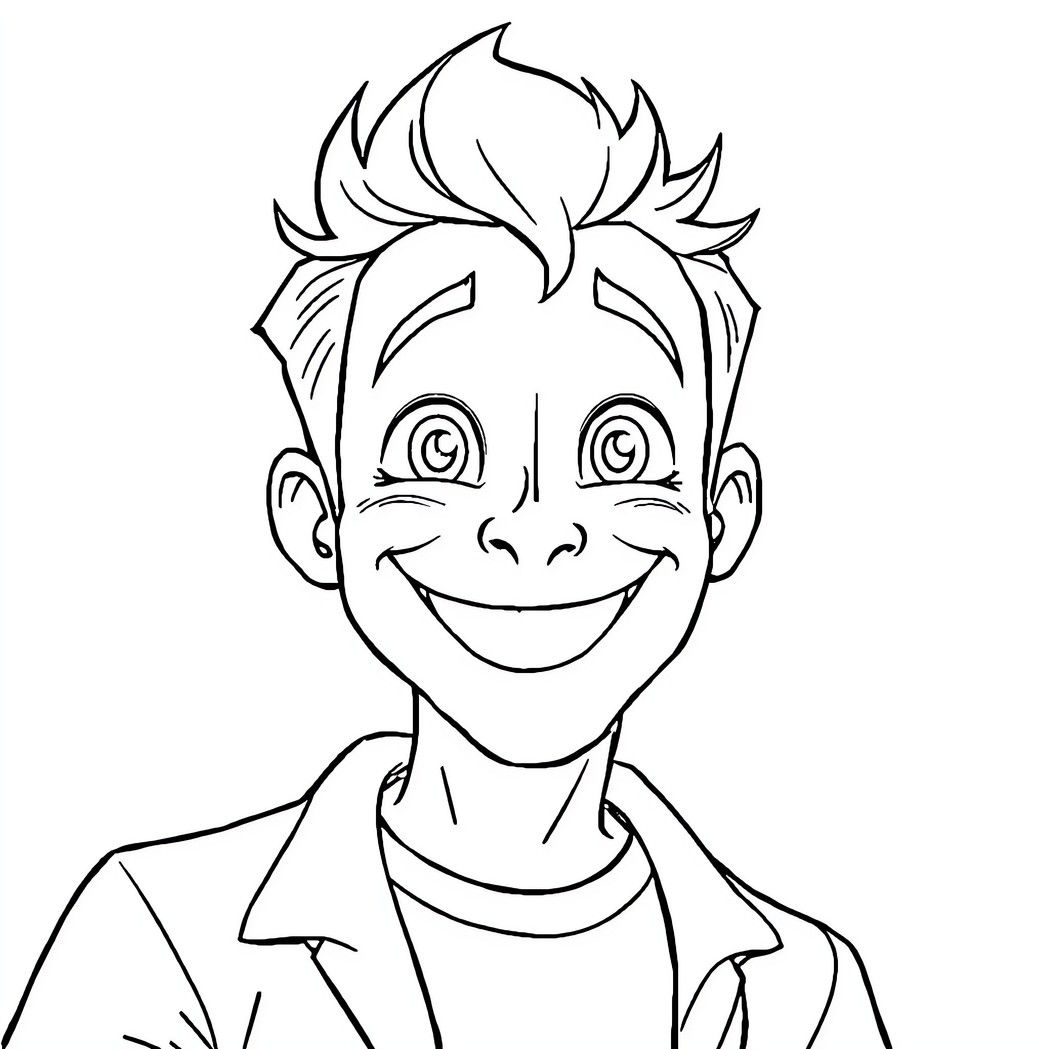Personnage montrant un visage souriant et amical Coloring Page (free black-and-white line drawing printable PDF for all, from beginners to advanced learners, including children, teens, adults, and seniors)