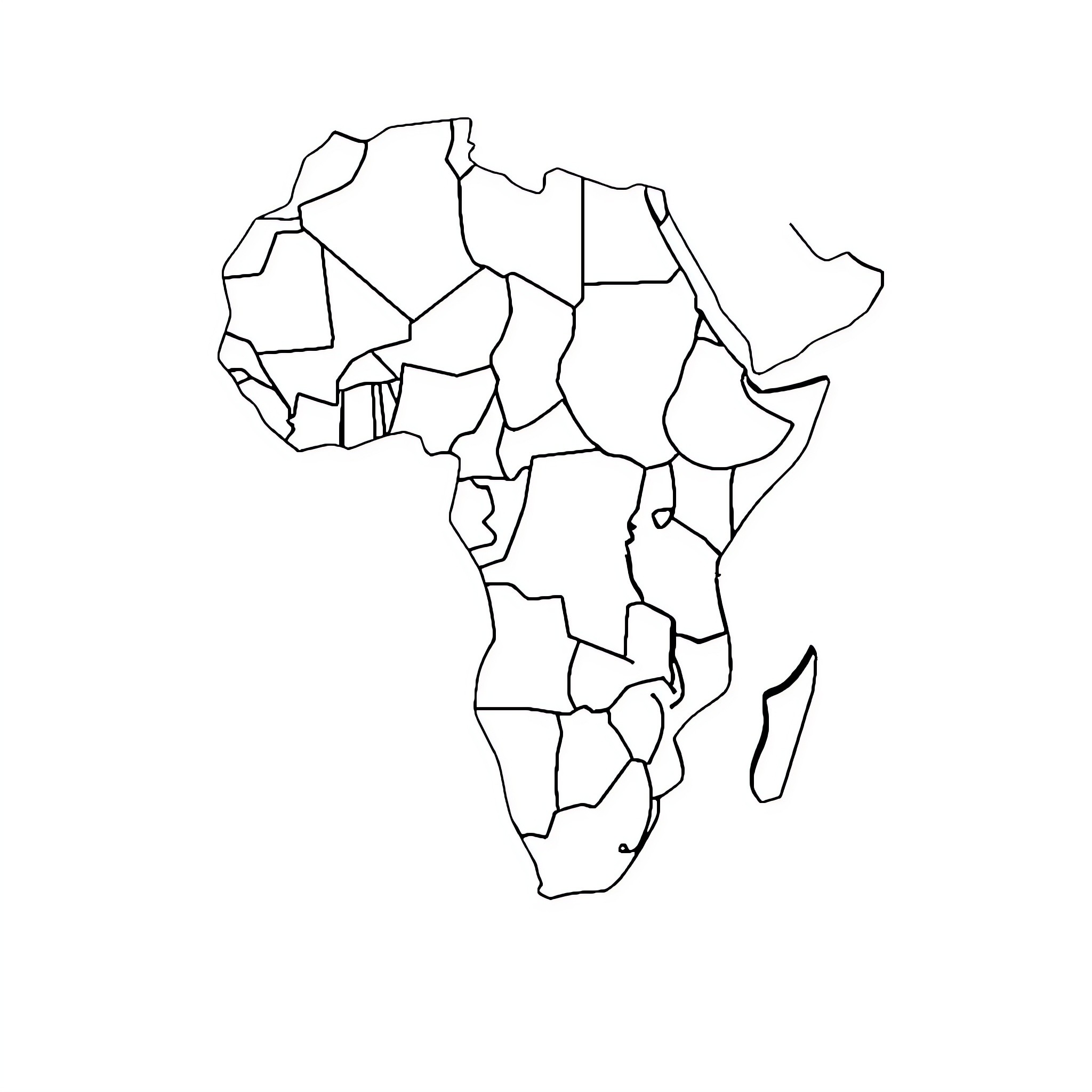 Africa Silhouette Outline Coloring Page (free black-and-white line drawing printable PDF for all, from beginners to advanced learners, including children, teens, adults, and seniors)