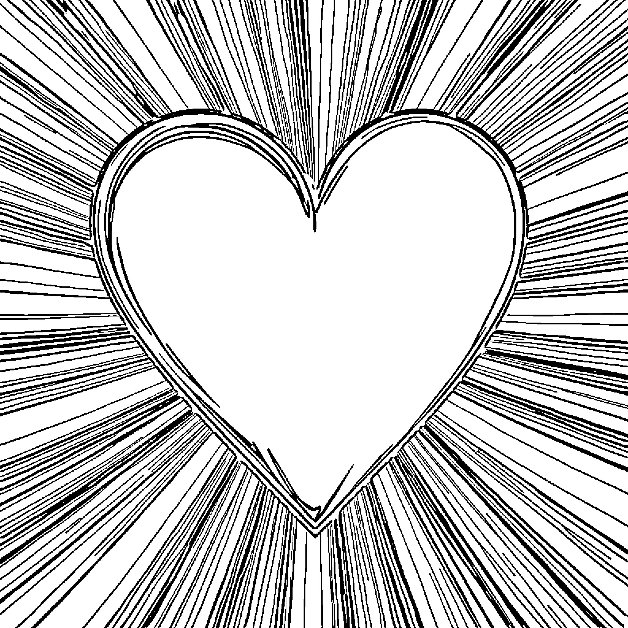 Heart with Radiant Beams Coloring Page (free black-and-white line drawing printable PDF for all, from beginners to advanced learners, including children, teens, adults, and seniors)