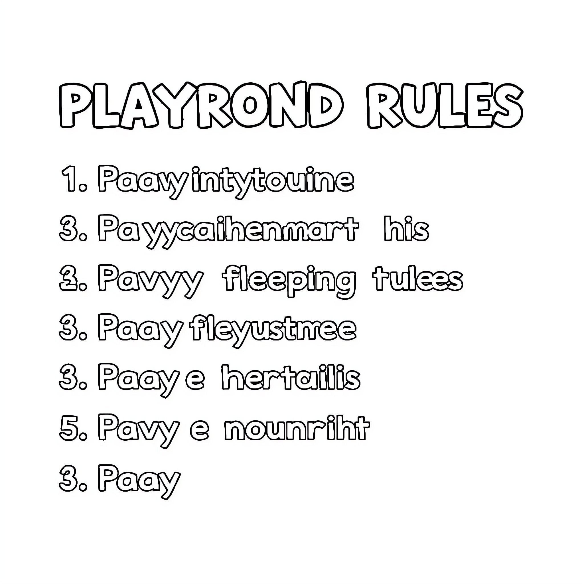 Playground Rules Spelled Out Playfully Coloring Page (free black-and-white line drawing printable PDF for all, from beginners to advanced learners, including children, teens, adults, and seniors)