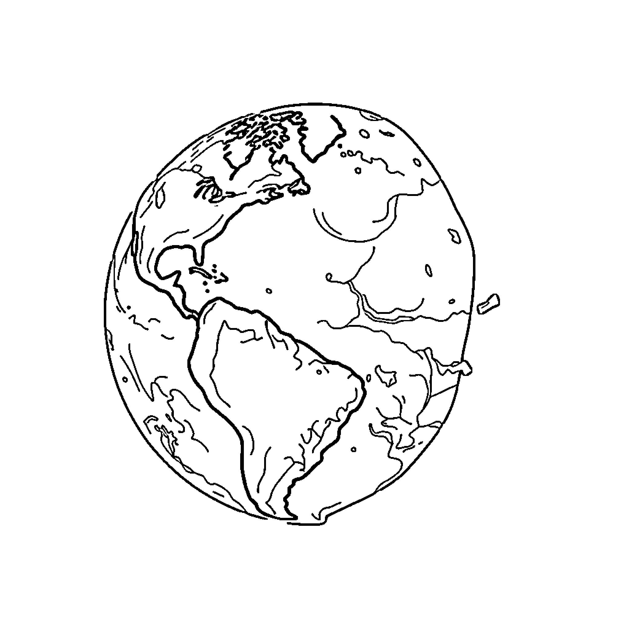Earth globe sketch showing continents and oceans Coloring Page (free black-and-white line drawing printable PDF for all, from beginners to advanced learners, including children, teens, adults, and seniors)