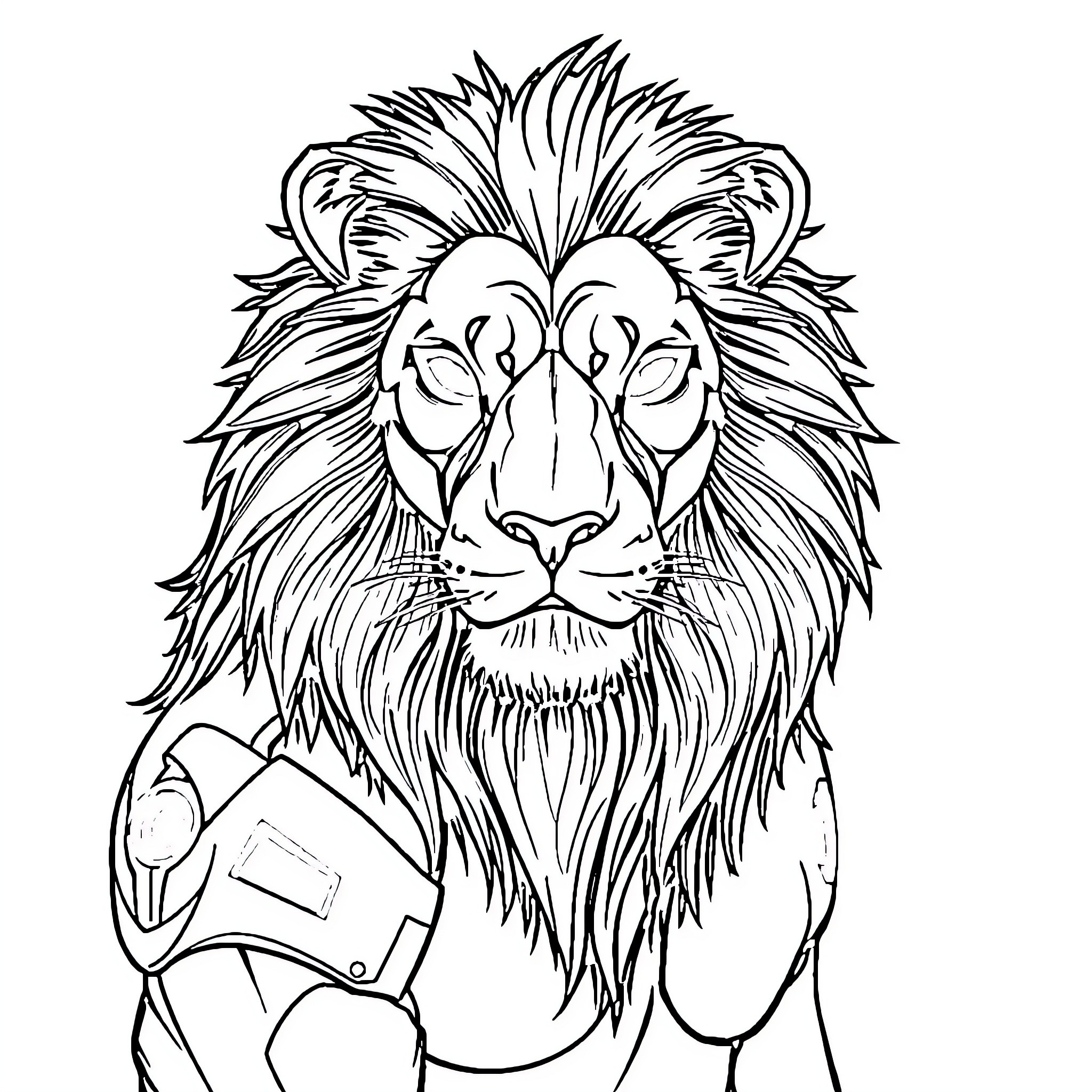 Lion with detailed facial features and shaggy mane Coloring Page (free black-and-white line drawing printable PDF for all, from beginners to advanced learners, including children, teens, adults, and seniors)
