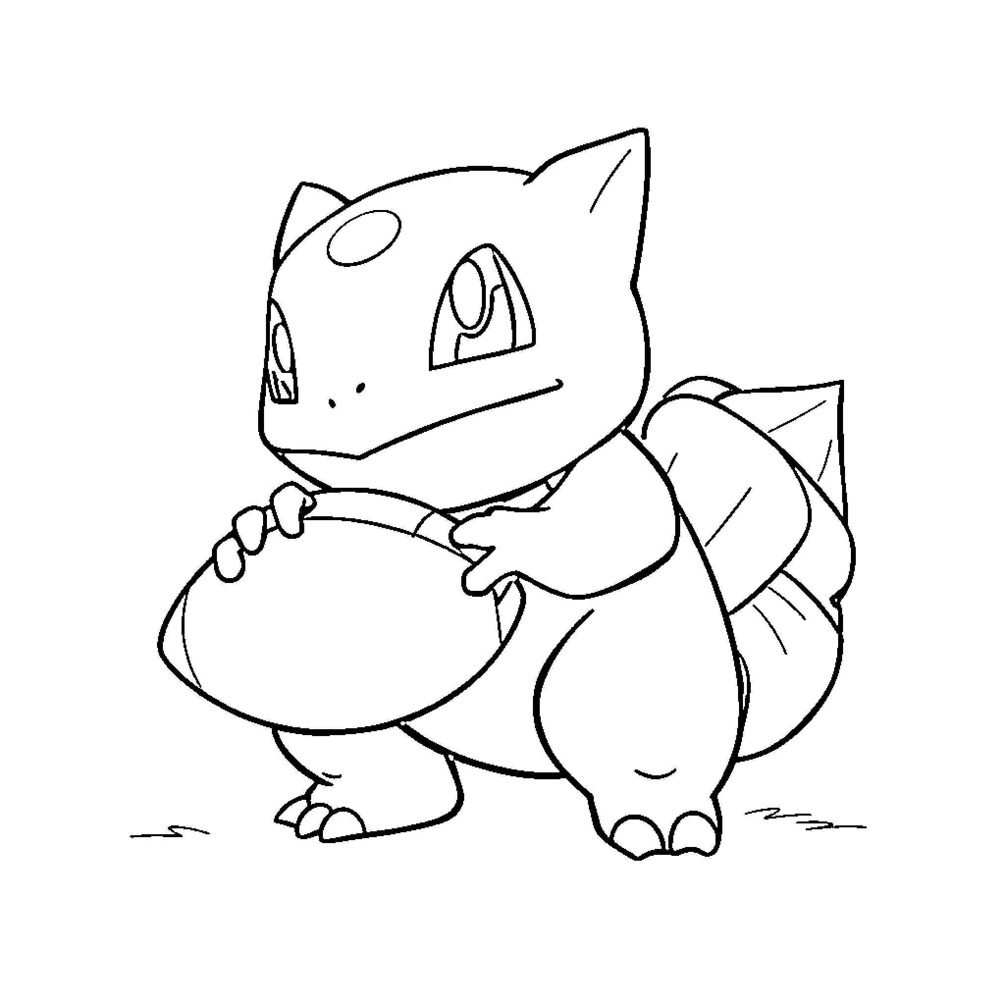 Bulbasaur standing on the grass Coloring Page (free black-and-white line drawing printable PDF for all, from beginners to advanced learners, including children, teens, adults, and seniors)