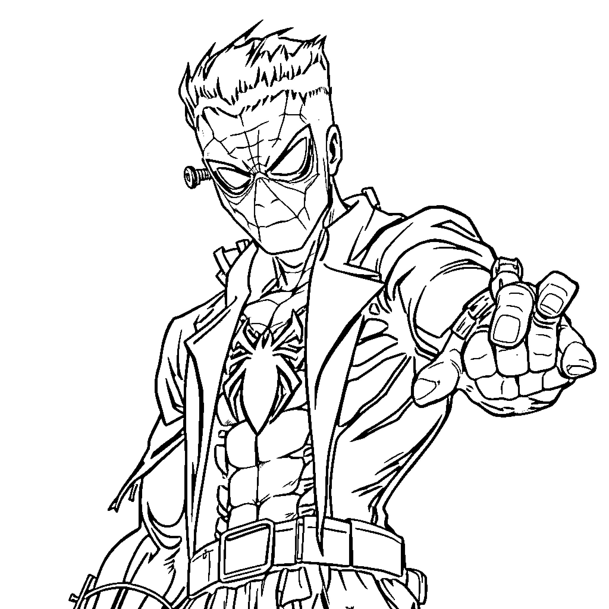 Spiderman in heroic action pose Coloring Page (free black-and-white line drawing printable PDF for all, from beginners to advanced learners, including children, teens, adults, and seniors)