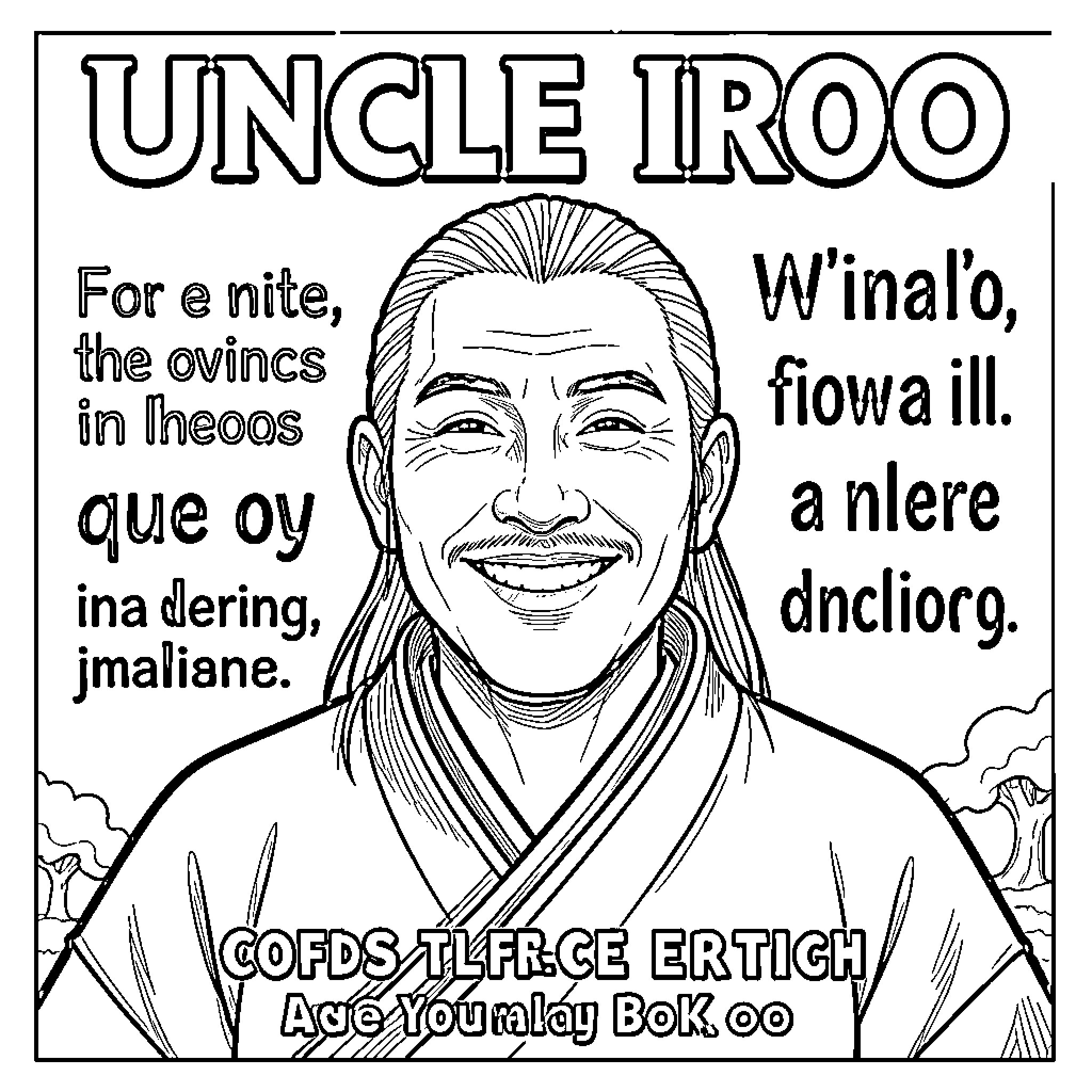 Uncle Iroh Offers Wise Words and Advice Coloring Page (free black-and-white line drawing printable PDF for all, from beginners to advanced learners, including children, teens, adults, and seniors)