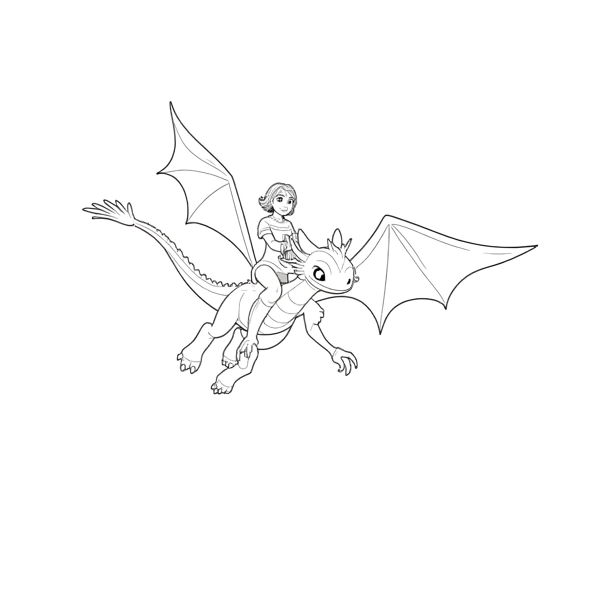 Stevie Nicks riding a fantastical dragon Coloring Page (free black-and-white line drawing printable PDF for all, from beginners to advanced learners, including children, teens, adults, and seniors)