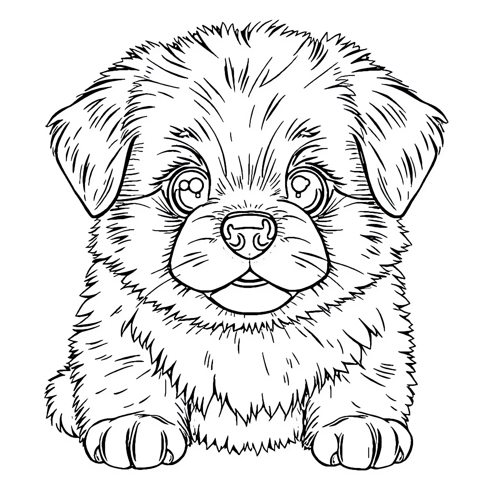 Puppy with a happy expression Coloring Page (free black-and-white line drawing printable PDF for all, from beginners to advanced learners, including children, teens, adults, and seniors)