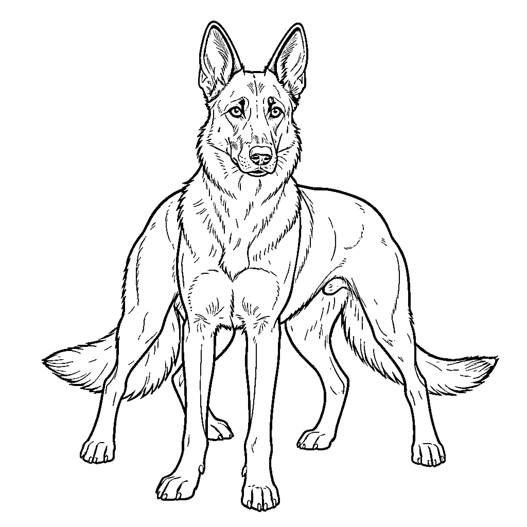 Perro mirando atentamente hacia el frente Coloring Page (free black-and-white line drawing printable PDF for all, from beginners to advanced learners, including children, teens, adults, and seniors)