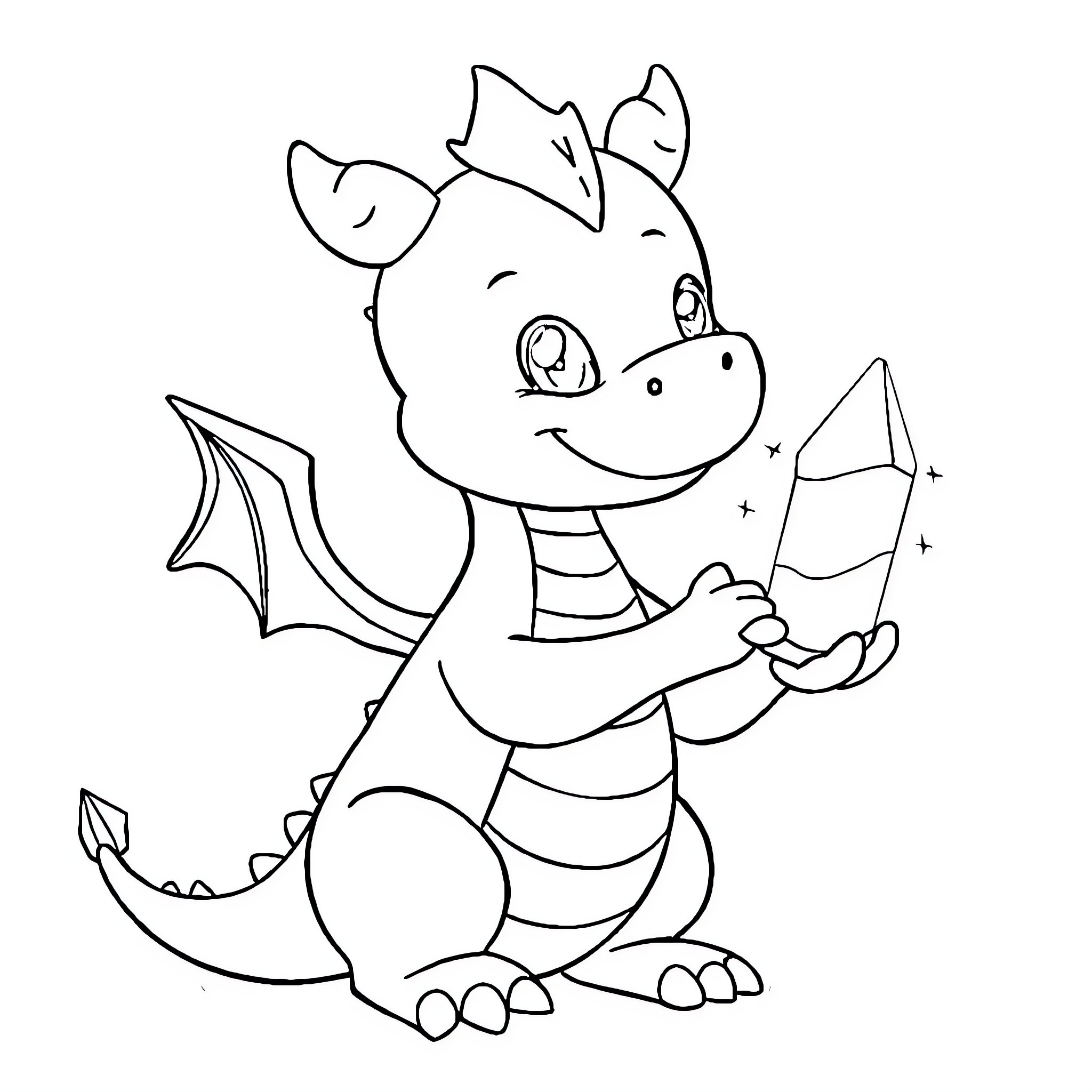 Dragon playing with toys happily Coloring Page (free black-and-white line drawing printable PDF for all, from beginners to advanced learners, including children, teens, adults, and seniors)