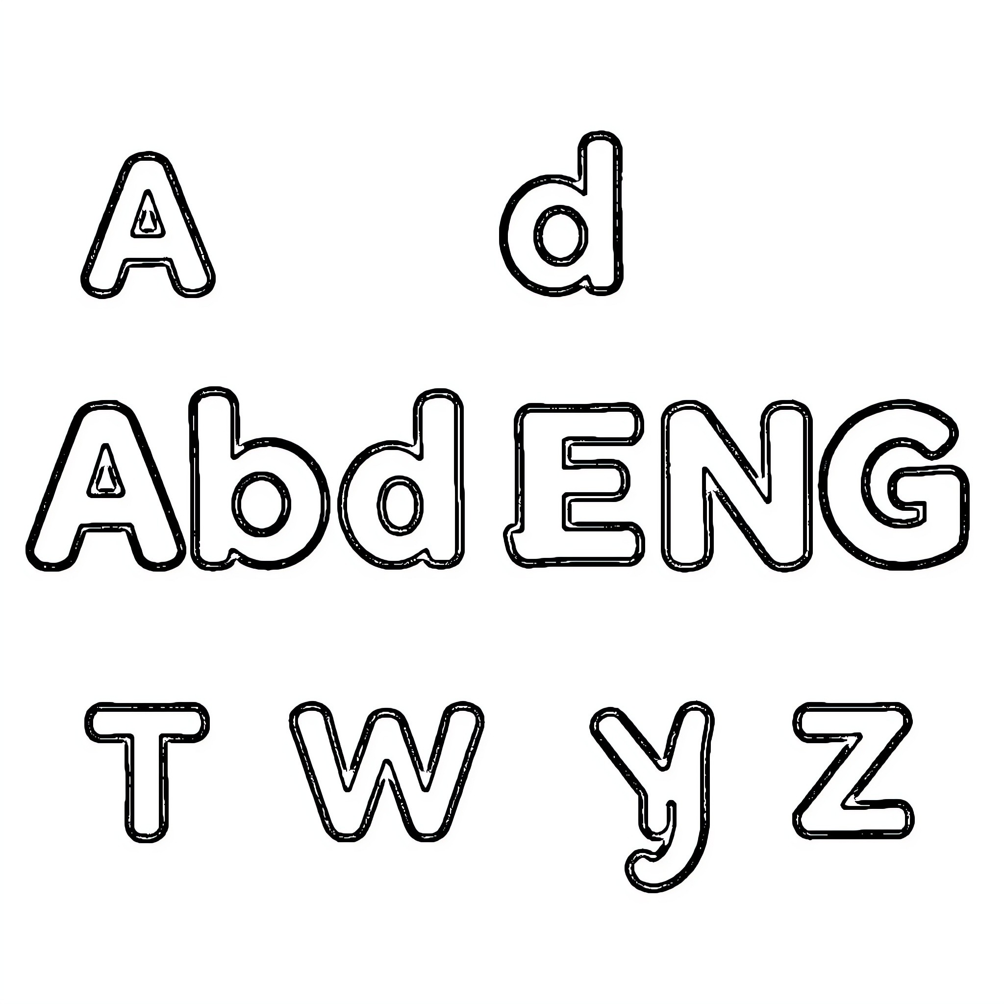Alphabet letters in freehand sketchy style Coloring Page (free black-and-white line drawing printable PDF for all, from beginners to advanced learners, including children, teens, adults, and seniors)