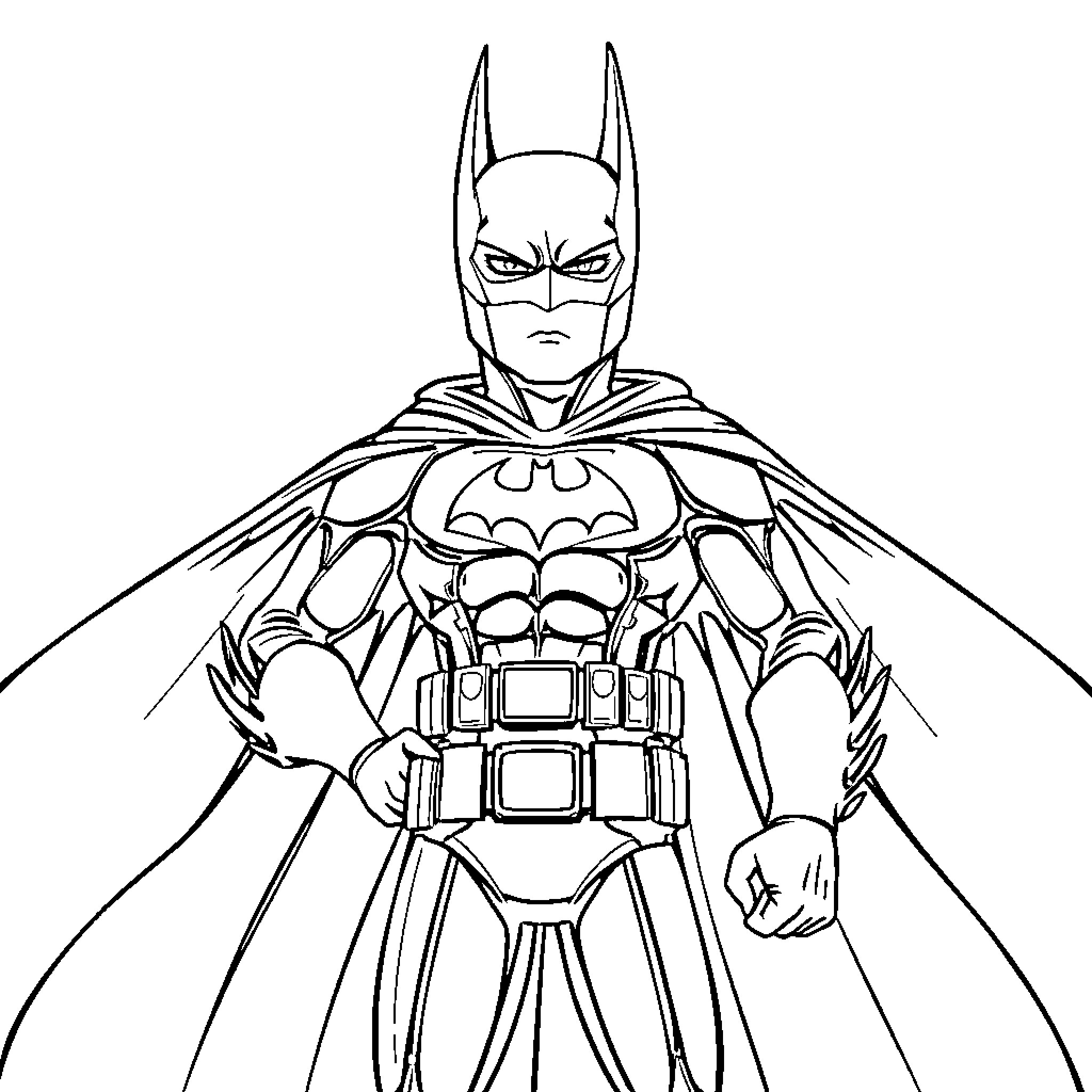 Peacemaker: The Caped Crusader's Vigilant Stance Coloring Page (free black-and-white line drawing printable PDF for all, from beginners to advanced learners, including children, teens, adults, and seniors)