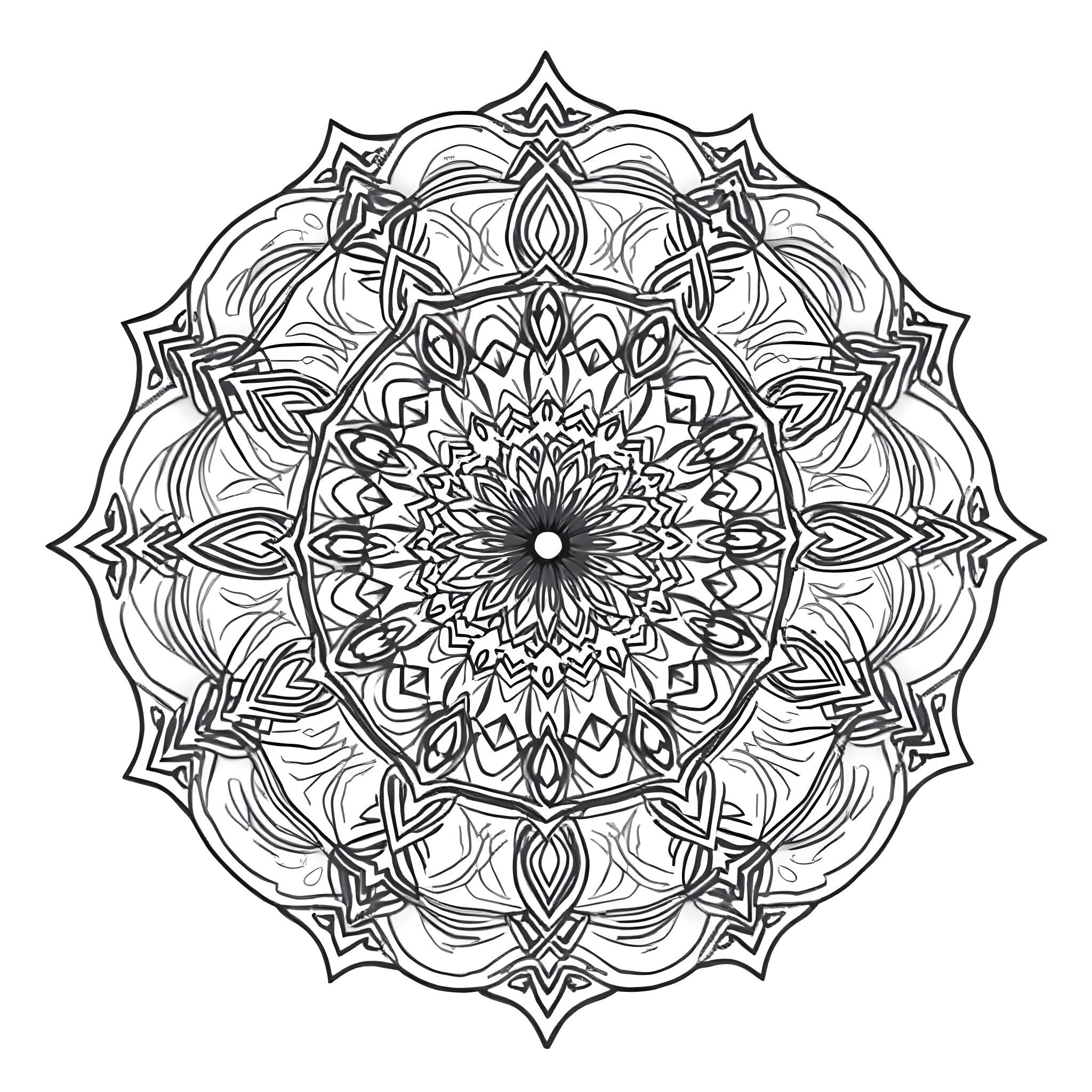 Mandalas with intricate floral patterns Coloring Page (free black-and-white line drawing printable PDF for all, from beginners to advanced learners, including children, teens, adults, and seniors)