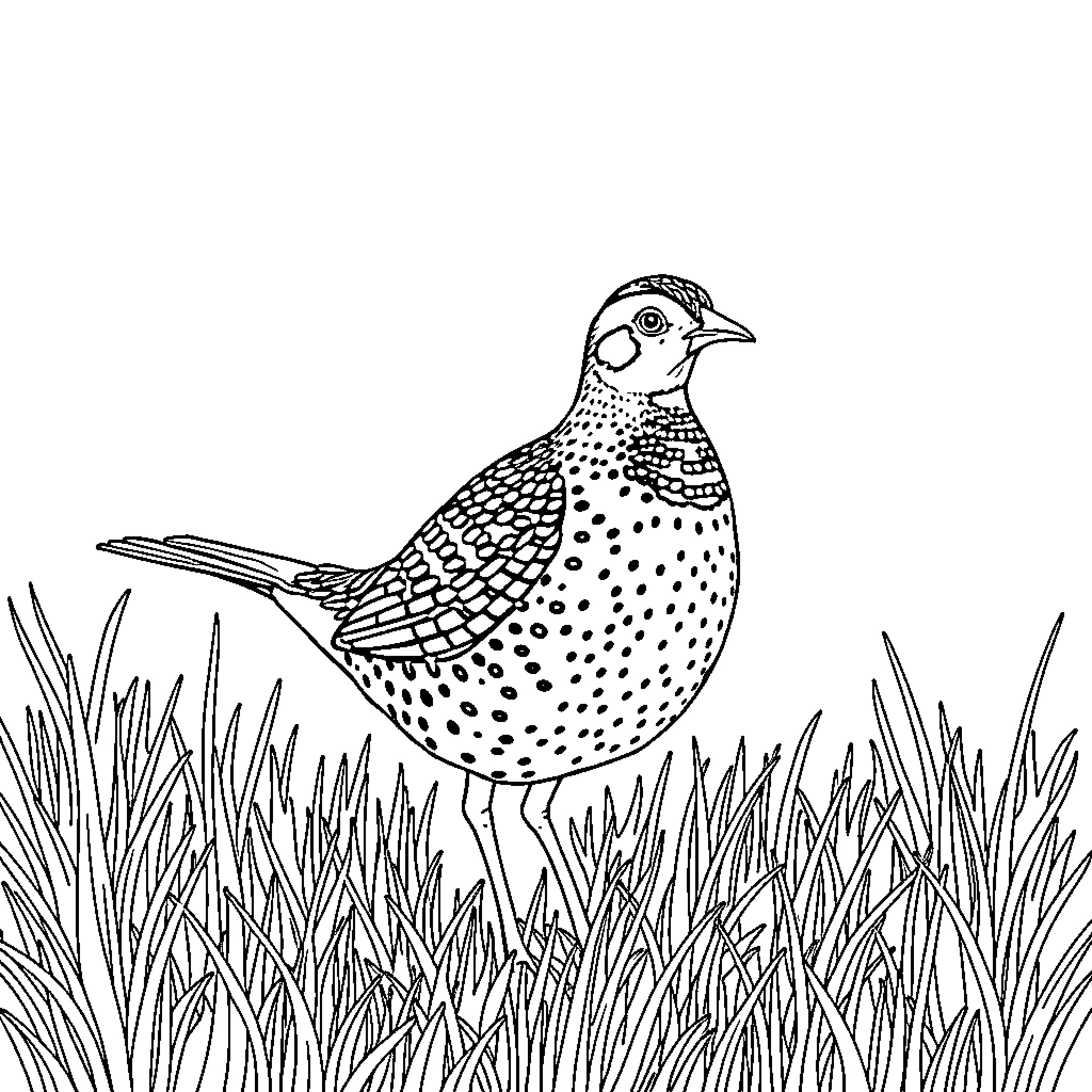 Bob the bird exploring the grassy meadow Coloring Page (free black-and-white line drawing printable PDF for all, from beginners to advanced learners, including children, teens, adults, and seniors)