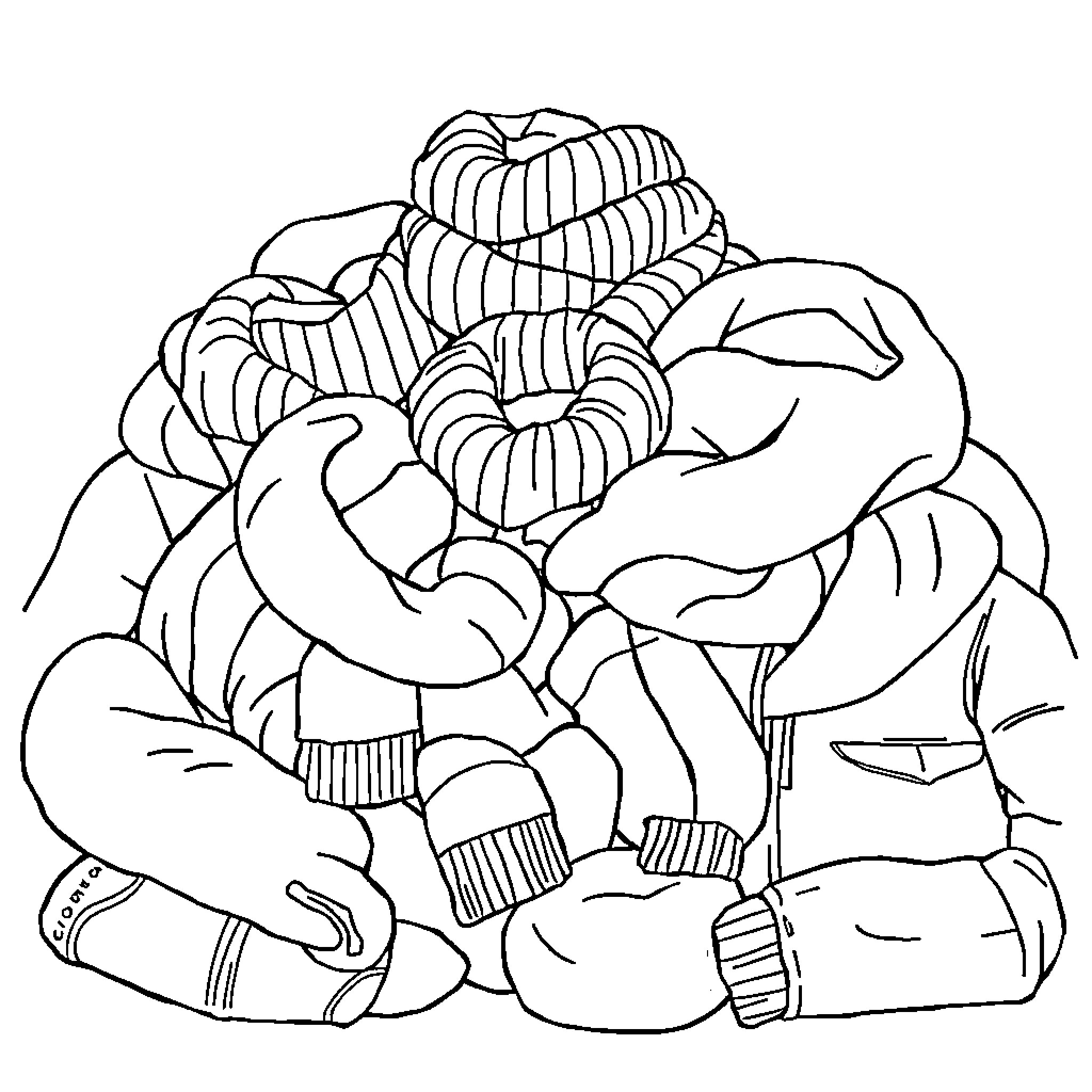 Winter Clothing Collection Arrangement Coloring Page (free black-and-white line drawing printable PDF for all, from beginners to advanced learners, including children, teens, adults, and seniors)