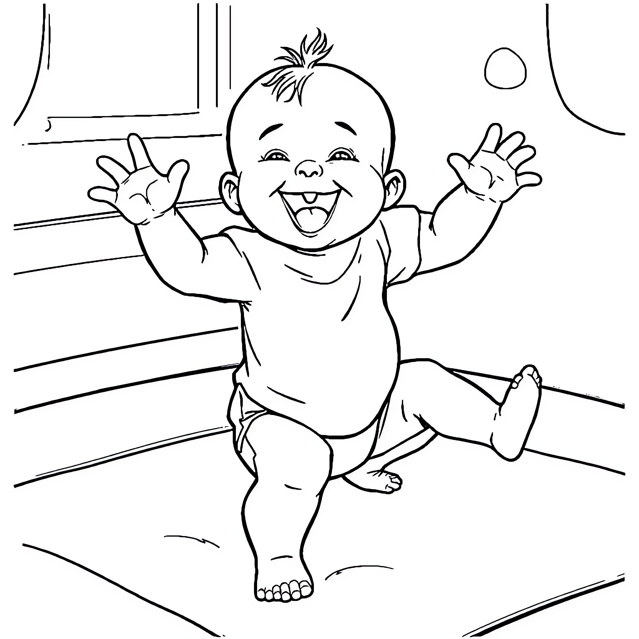 Baby expressing happiness and excitement Coloring Page (free black-and-white line drawing printable PDF for all, from beginners to advanced learners, including children, teens, adults, and seniors)