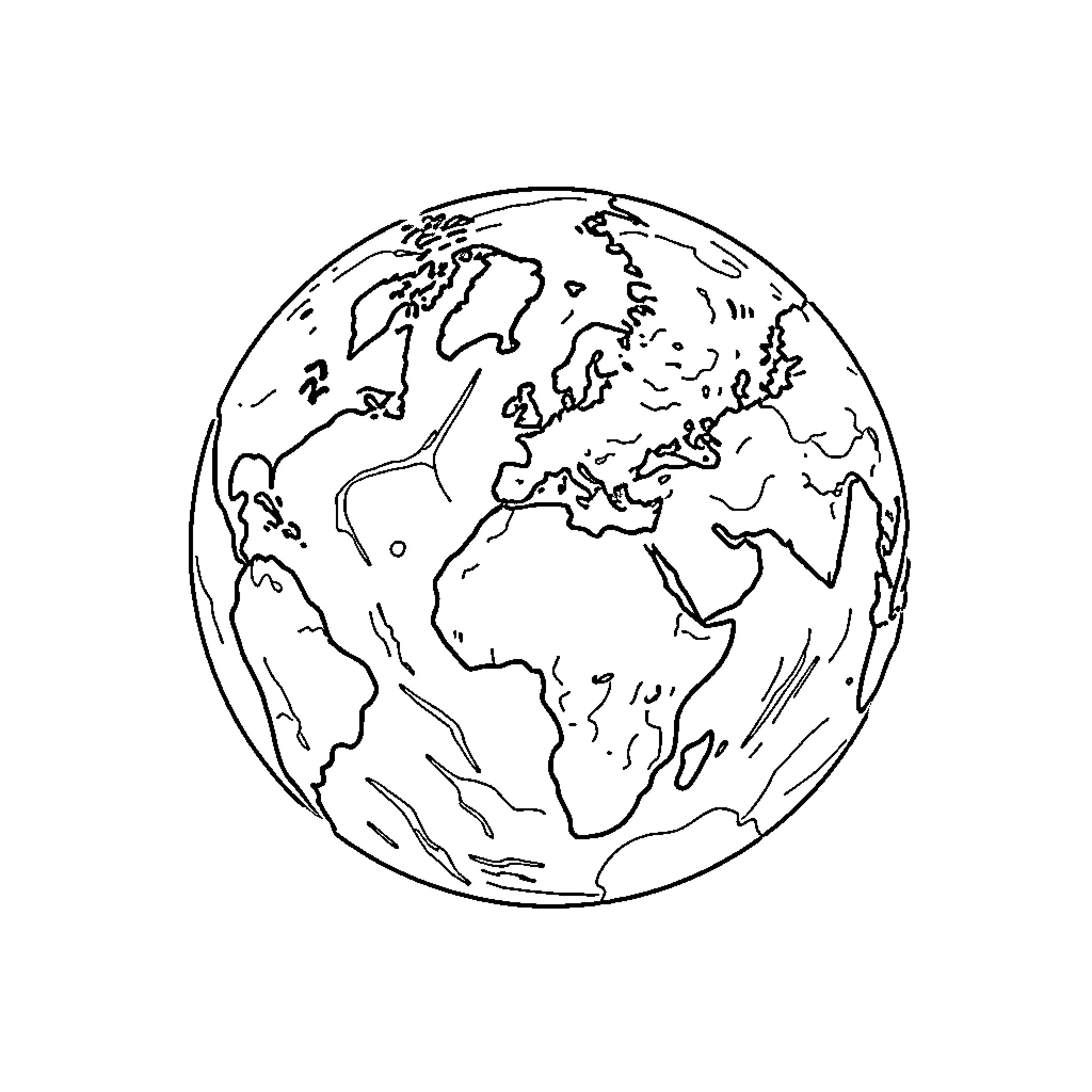 Earth depicted as an outline globe Coloring Page (free black-and-white line drawing printable PDF for all, from beginners to advanced learners, including children, teens, adults, and seniors)